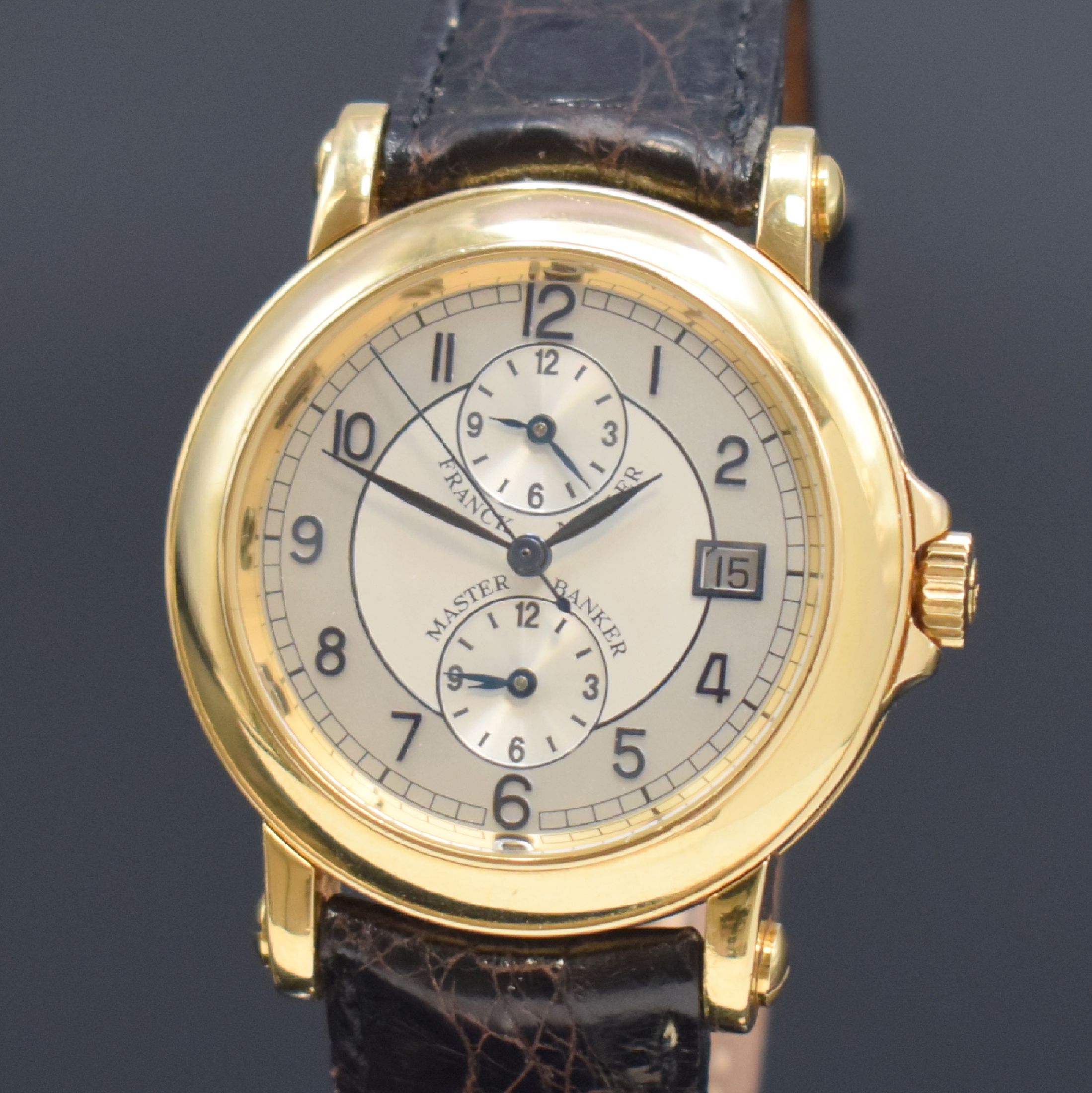 Detail a: FRANCK MULLER Master Banker Herrenarmbanduhr Referenz 7000MB in RoseG 750/000, Schweiz um 2000, 3-teil. Geh., Boden u. Glasrand aufgedr., silb. ...