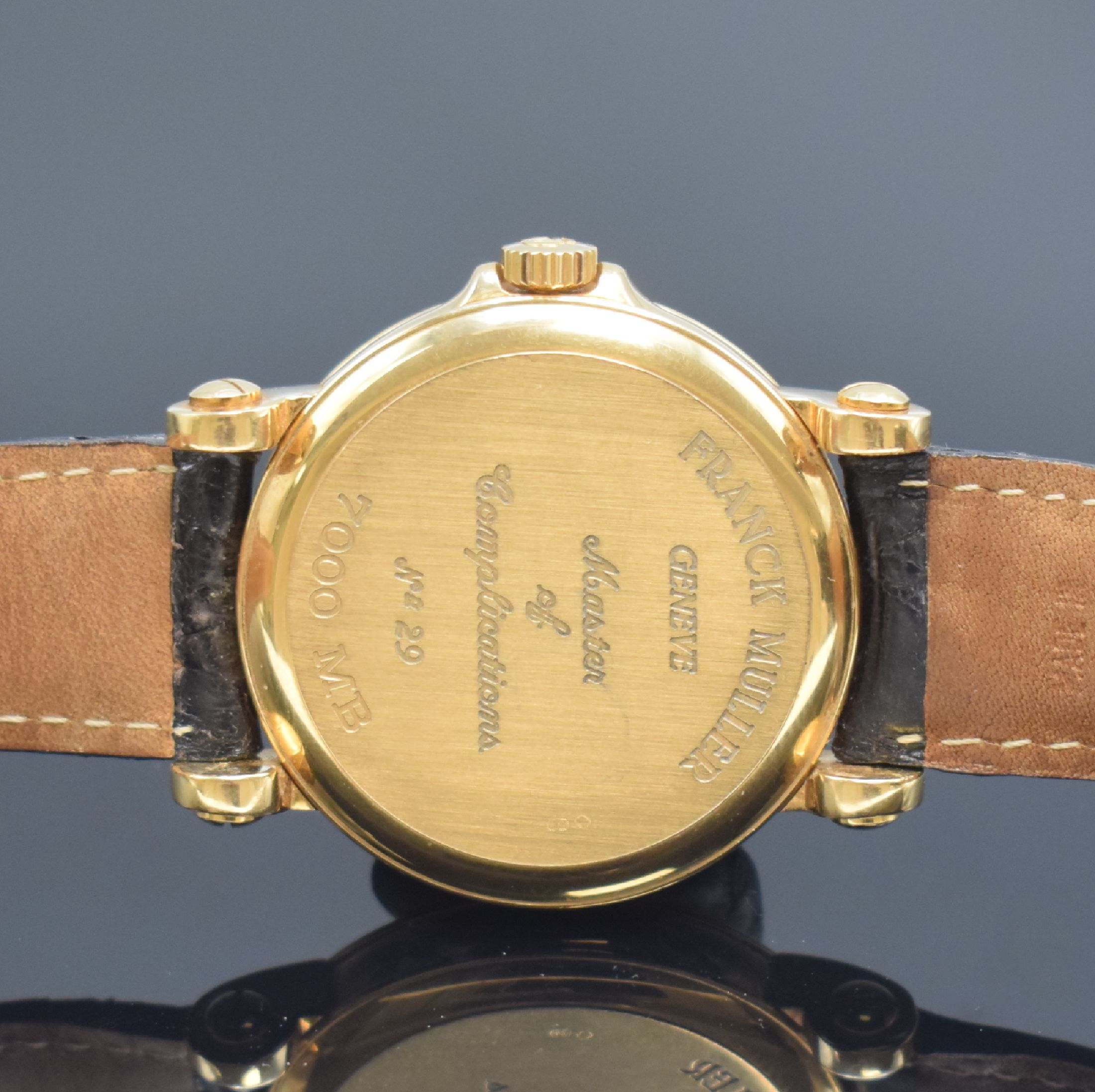 Detail d: FRANCK MULLER Master Banker Herrenarmbanduhr Referenz 7000MB in RoseG 750/000, Schweiz um 2000, 3-teil. Geh., Boden u. Glasrand aufgedr., silb. ...