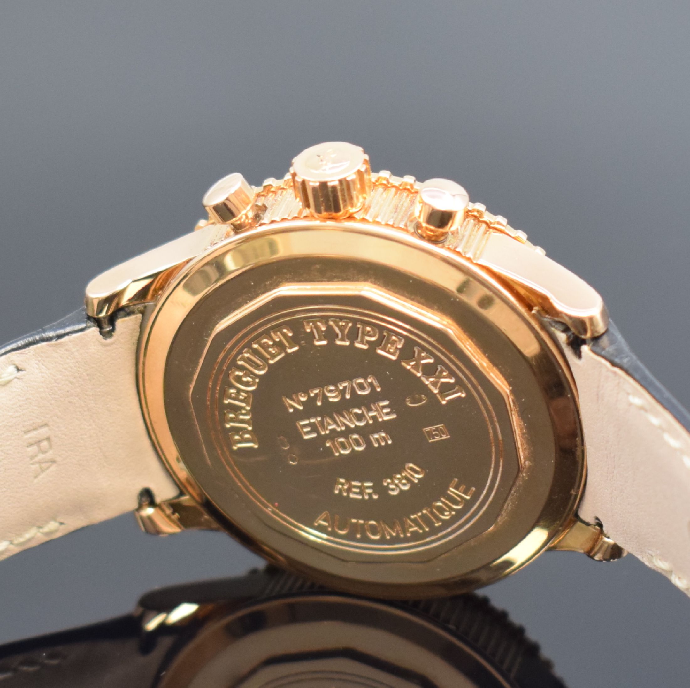 Detail e: BREGUET Type XXI Flyback Chronograph in RG 750/000 Referenz 3810, Schweiz um 2015, Automatik, großes verschr. Geh., beids. drehb. Goldlünette m. ...