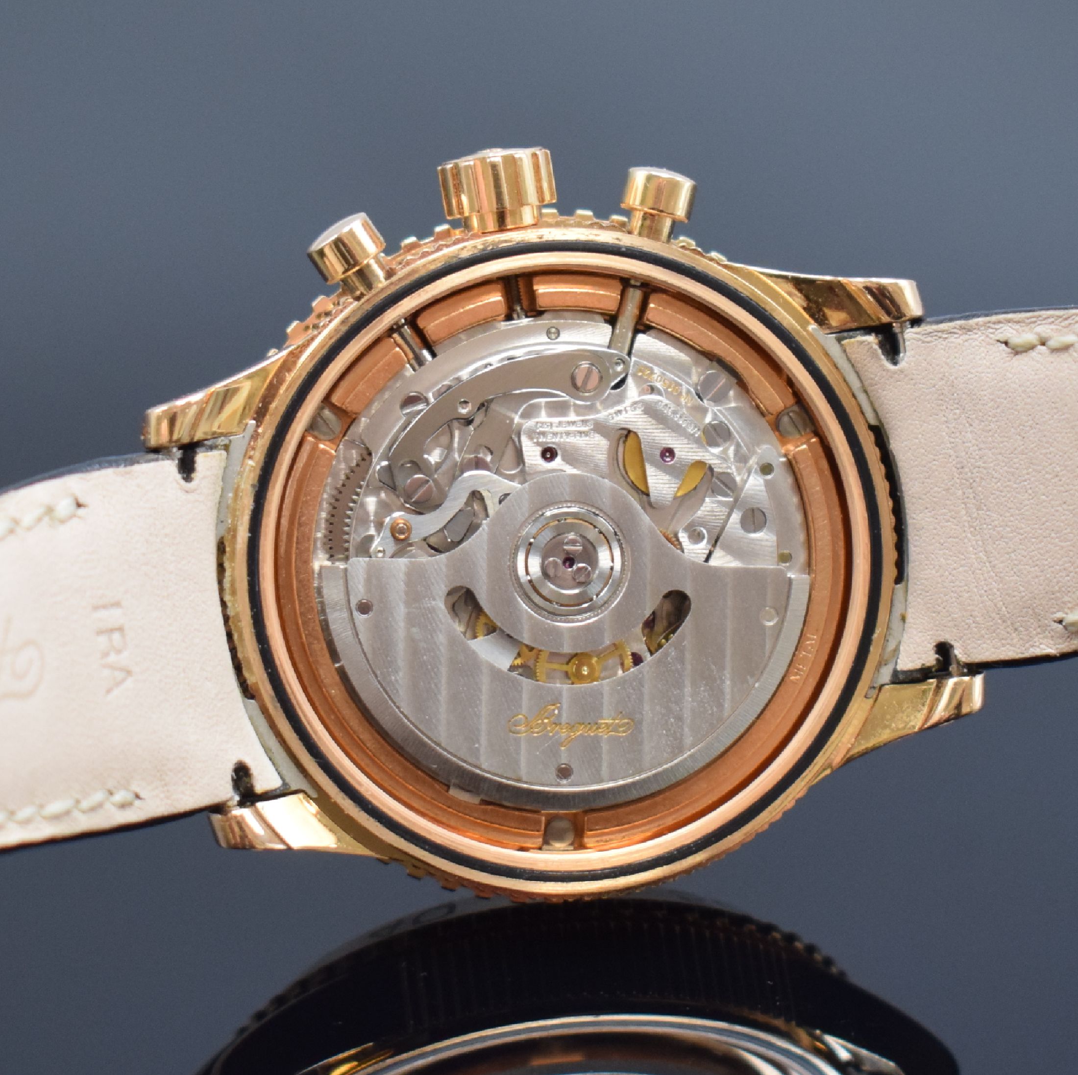 Detail f: BREGUET Type XXI Flyback Chronograph in RG 750/000 Referenz 3810, Schweiz um 2015, Automatik, großes verschr. Geh., beids. drehb. Goldlünette m. ...