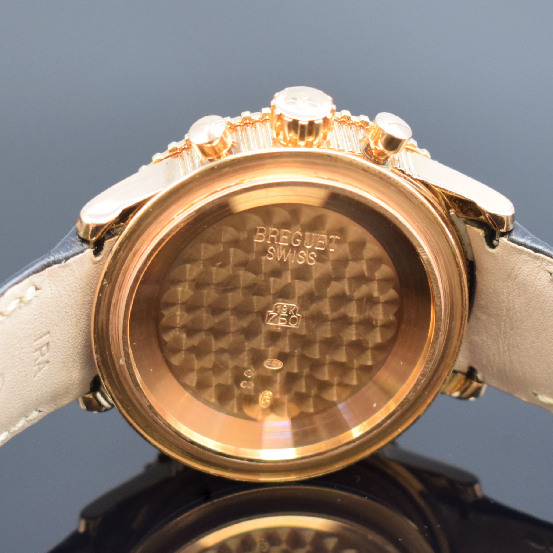 Detail h: BREGUET Type XXI Flyback Chronograph in RG 750/000 Referenz 3810, Schweiz um 2015, Automatik, großes verschr. Geh., beids. drehb. Goldlünette m. ...