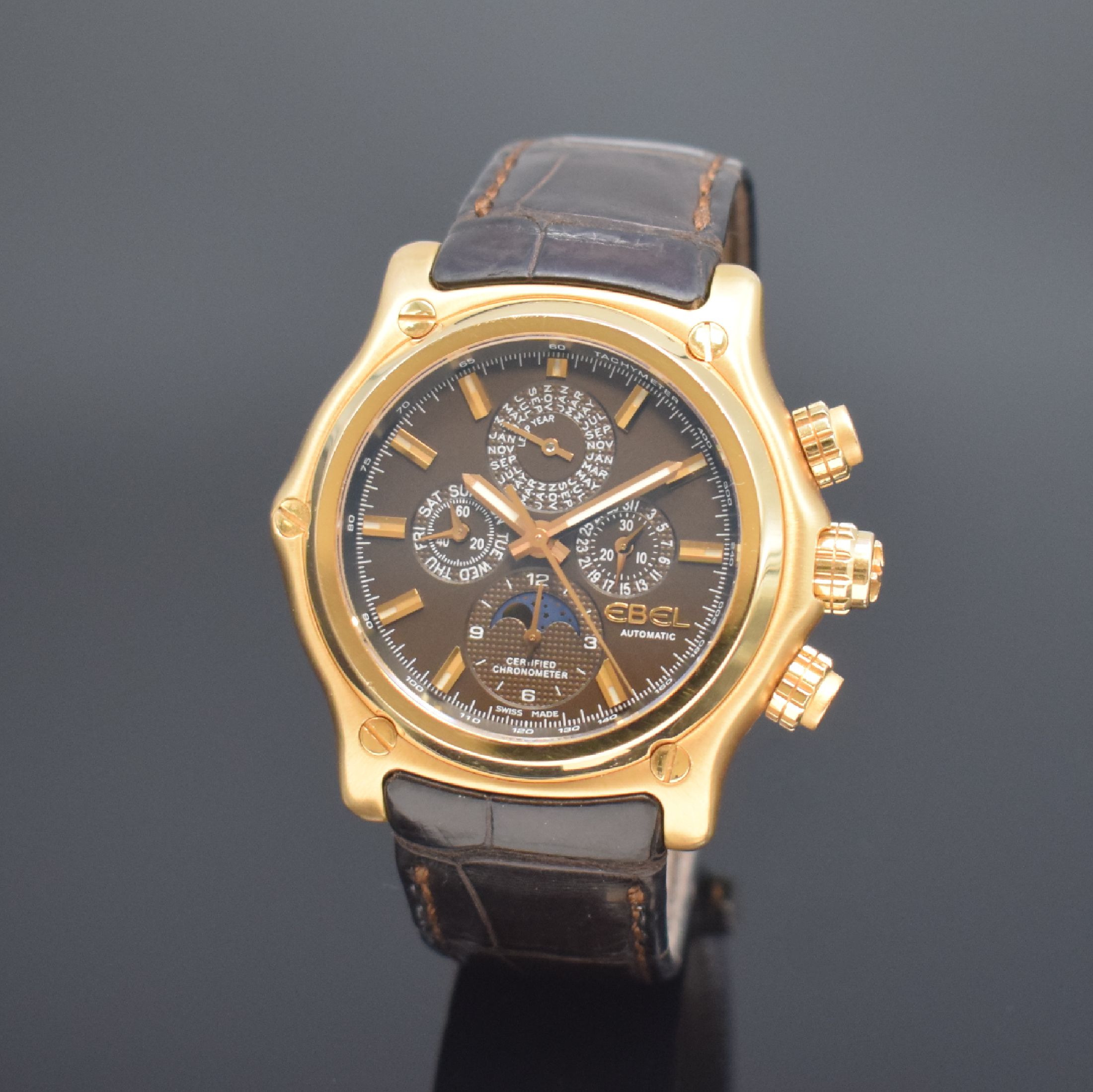 EBEL astronomischer, auf 20 Stück limitierter Armbandchronograph mit ewigem Kalender in RoseG 750/000 Referenz 5288L70, Schweiz um 2002, Automatik, ...