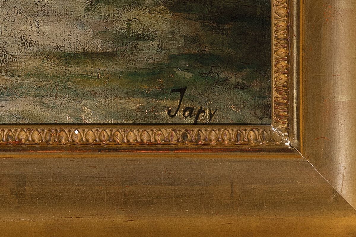 Detail a: Louis Aimé Japy, 1840 Doubs/Frankreich-1916 Paris, Schüler von Corot, mehrfach ausgezeichneter französischer Künstler, hier: Herbstlandschaft mit ...