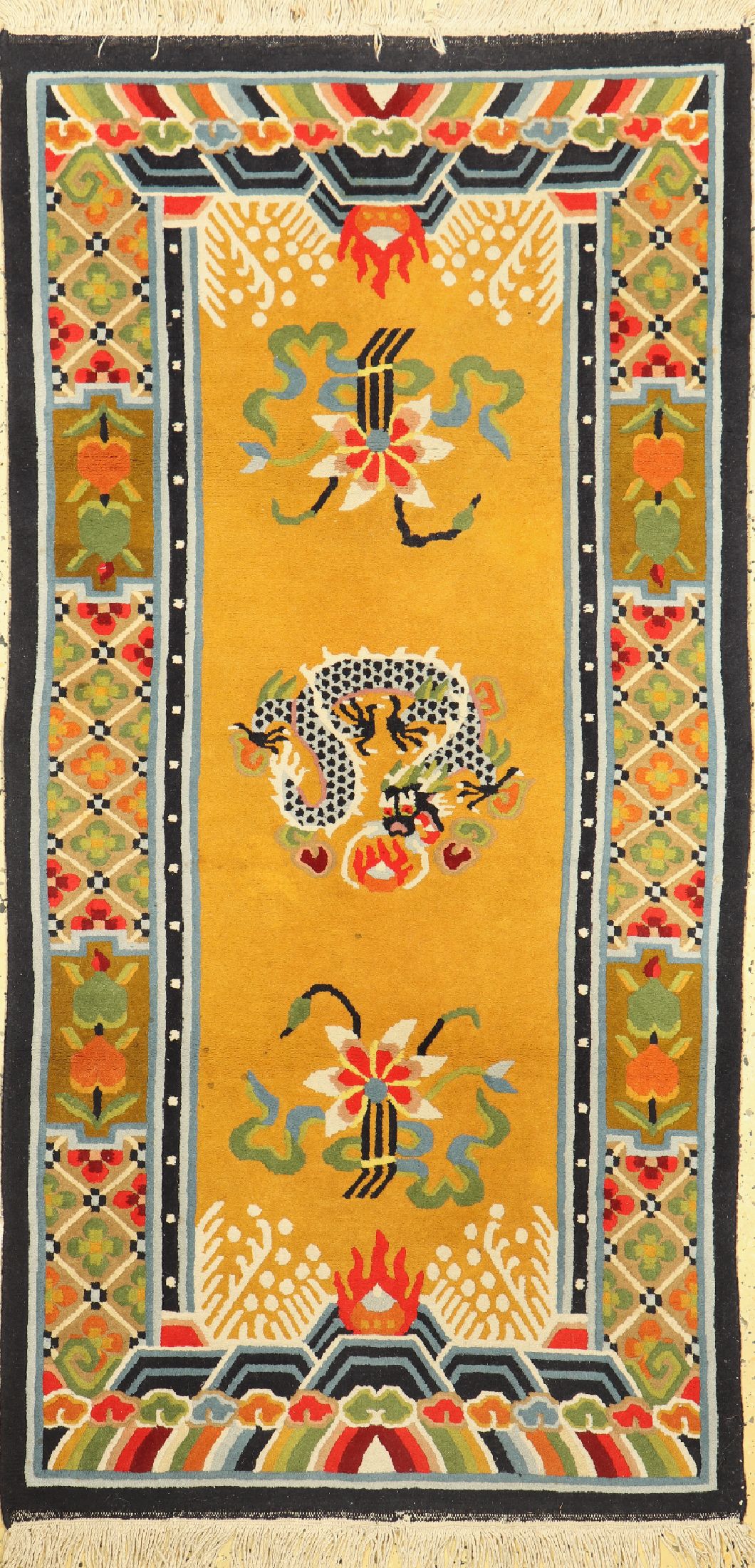Drachenteppich, Nepal, ca. 50 Jahre, Wolle auf Baumwolle, ca. 178 x 90 cm, EHZ: 2(Flecken)