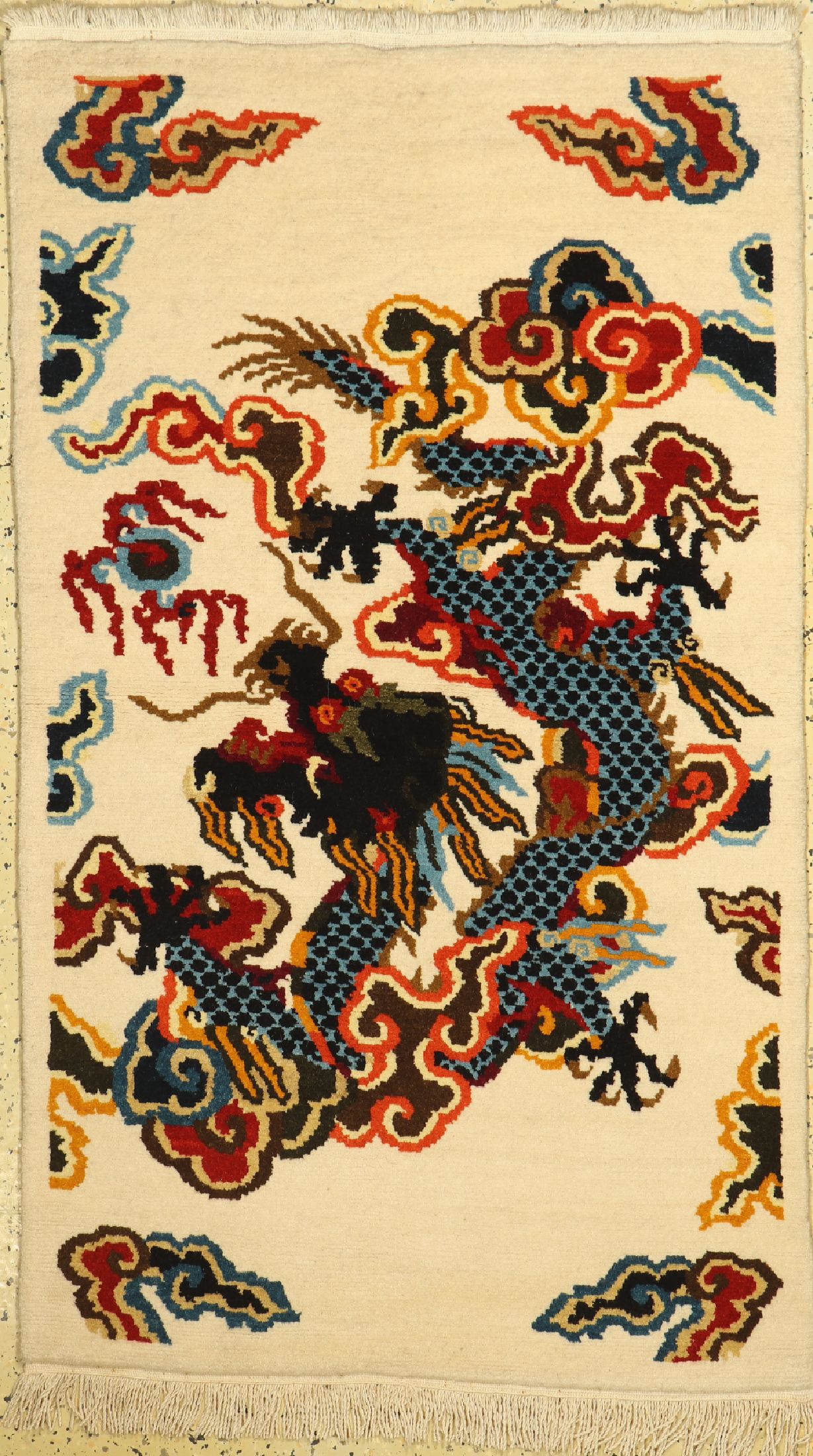 Drachenteppich, Nepal, ca. 60 Jahre, Wolle auf Baumwolle, ca. 150 x 90 cm, EHZ: 1-2