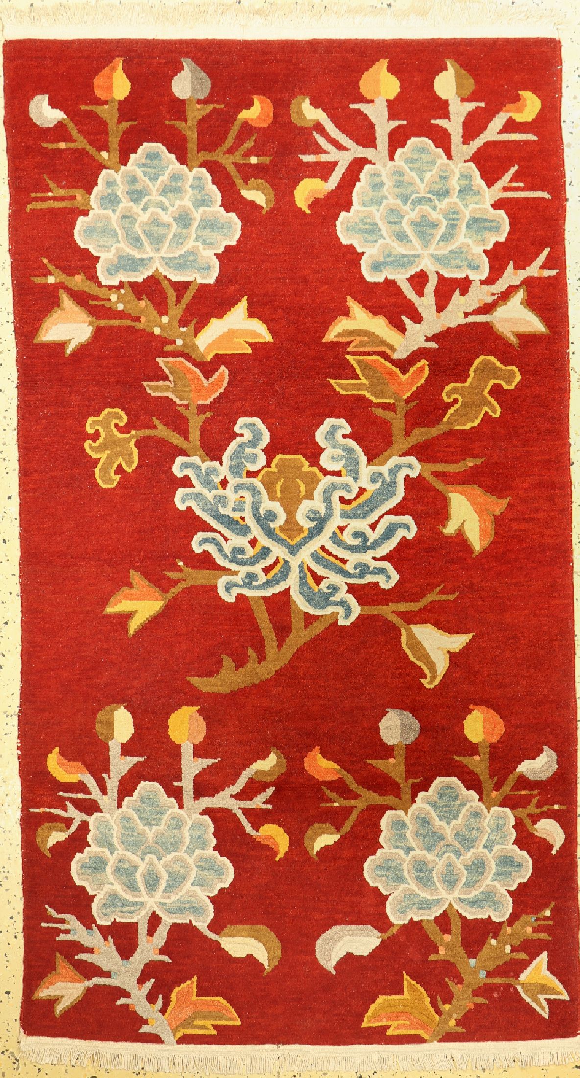 Lotusblumenteppich, Nepal, ca. 60 Jahre, Wolle auf Baumwolle, ca. 181 x 100 cm, EHZ: 2
