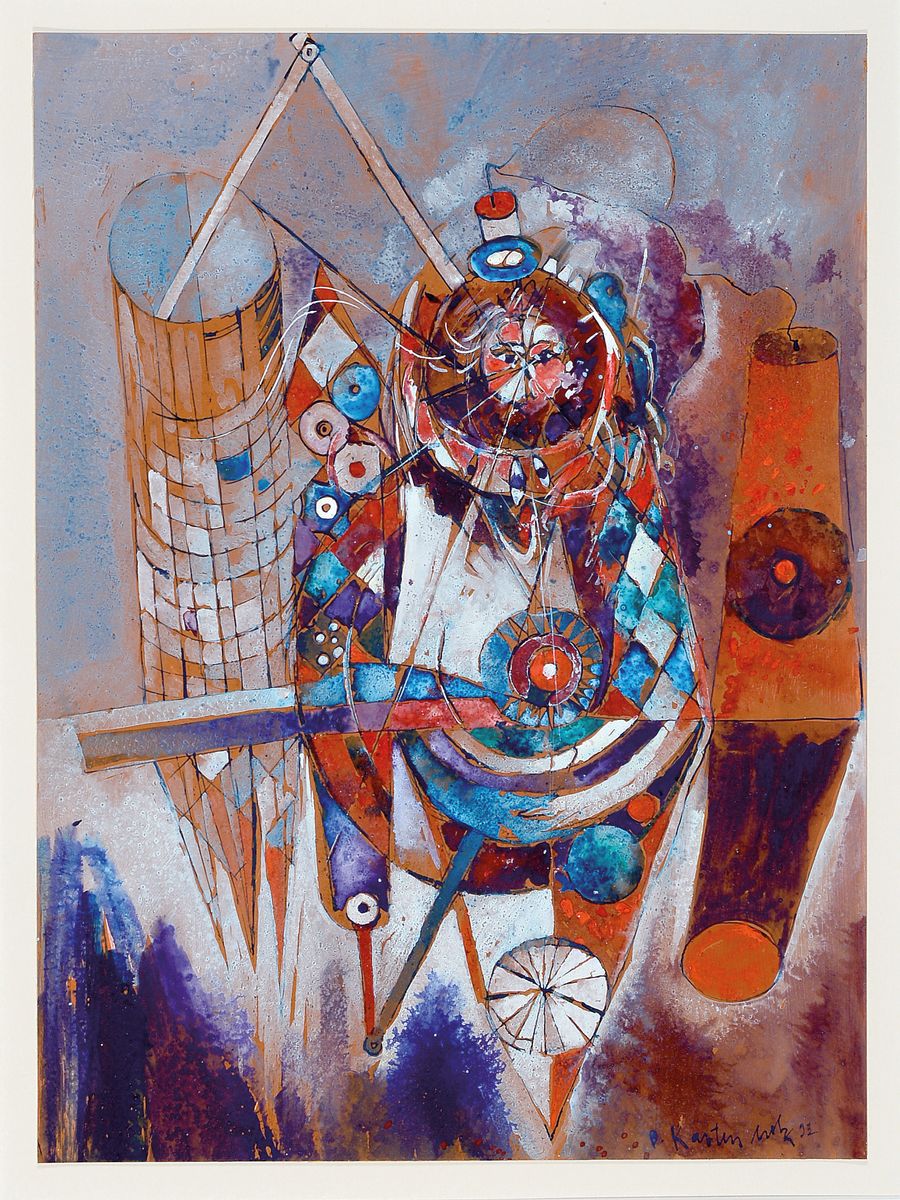 Bernd Kastenholz, geb. 1949 Speyer, Studium an der Akademie Stuttgart, hier: Abstrakt-figürliche Komposition, Gouache auf Papier, rechts unten ...