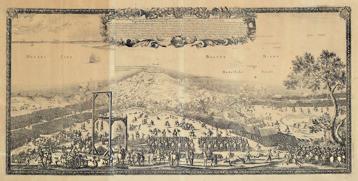 Erik Dahlberg (1625-1703 Stockholm): Kupferstichkarte Bestürmung und Einnahme der dänischen Festung Friederichsödde 1657, späterer Abzug, ...
