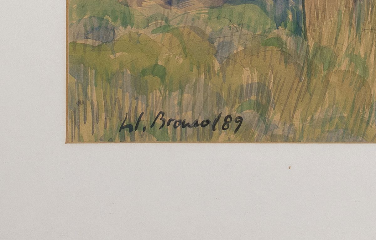Detail a: Werner Brand, 1933 Löbau-2021 Hochstadt/Pfalz, Landschaft in den Weinbergen, Aquarell auf Papier, signiert u. datiert 1989, unter PP und Glas ...