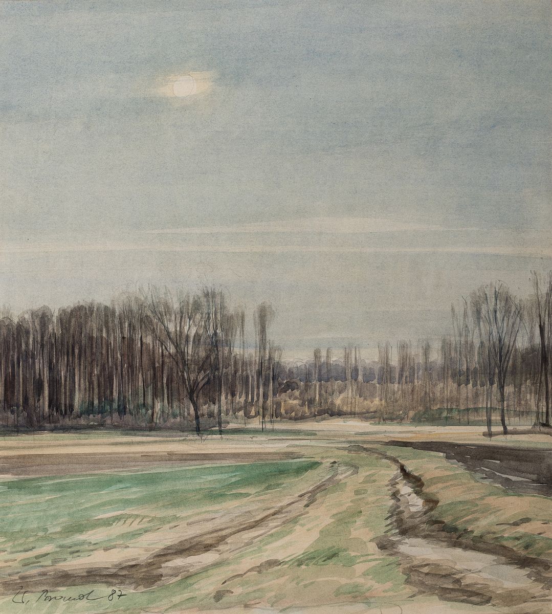 Werner Brand, 1933 Löbau-2021 Hochstadt/Pfalz, rheinische Auenlandschaft, Aquarell auf Papier, signiert und datiert 1987, unter PP und Glas gerahmt, ...