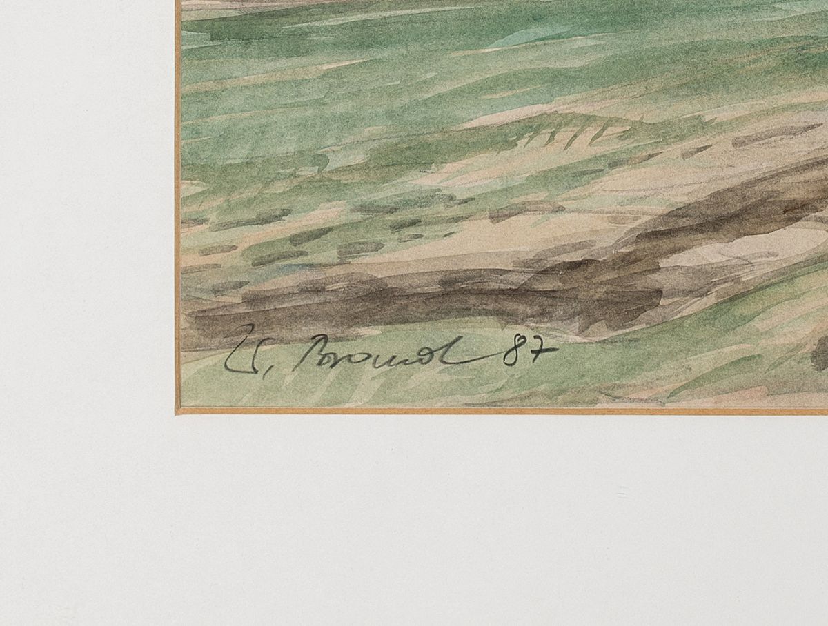Detail a: Werner Brand, 1933 Löbau-2021 Hochstadt/Pfalz, rheinische Auenlandschaft, Aquarell auf Papier, signiert und datiert 1987, unter PP und Glas gerahmt, ...