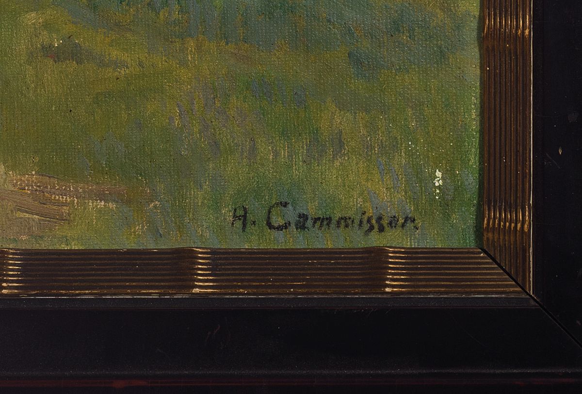 Detail a: Auguste Cammissar, 1873-1962, Blick auf ein Bauernhaus, Öl/Malkarton, rechts unten signiert, leichte Oberflächenschäden, ca. 40x50cm, R. (dieser ...