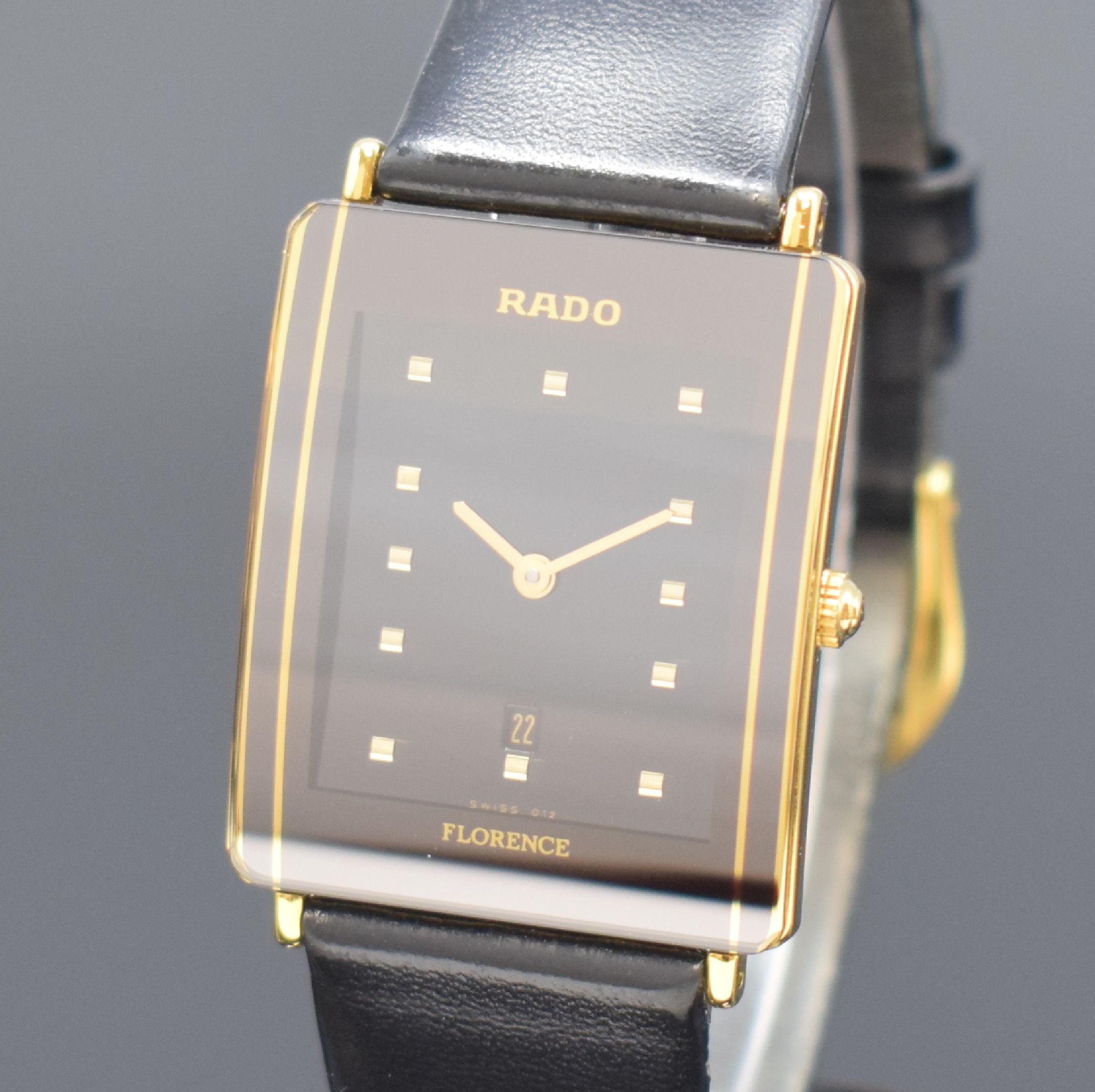 Detail a: RADO Florence Armbanduhr Referenz 160.3670.2, Schweiz um 2005, quarz, verg. Geh., Boden 4-fach verschr., Saphirglas, orig. Lederband m. orig. verg. ...
