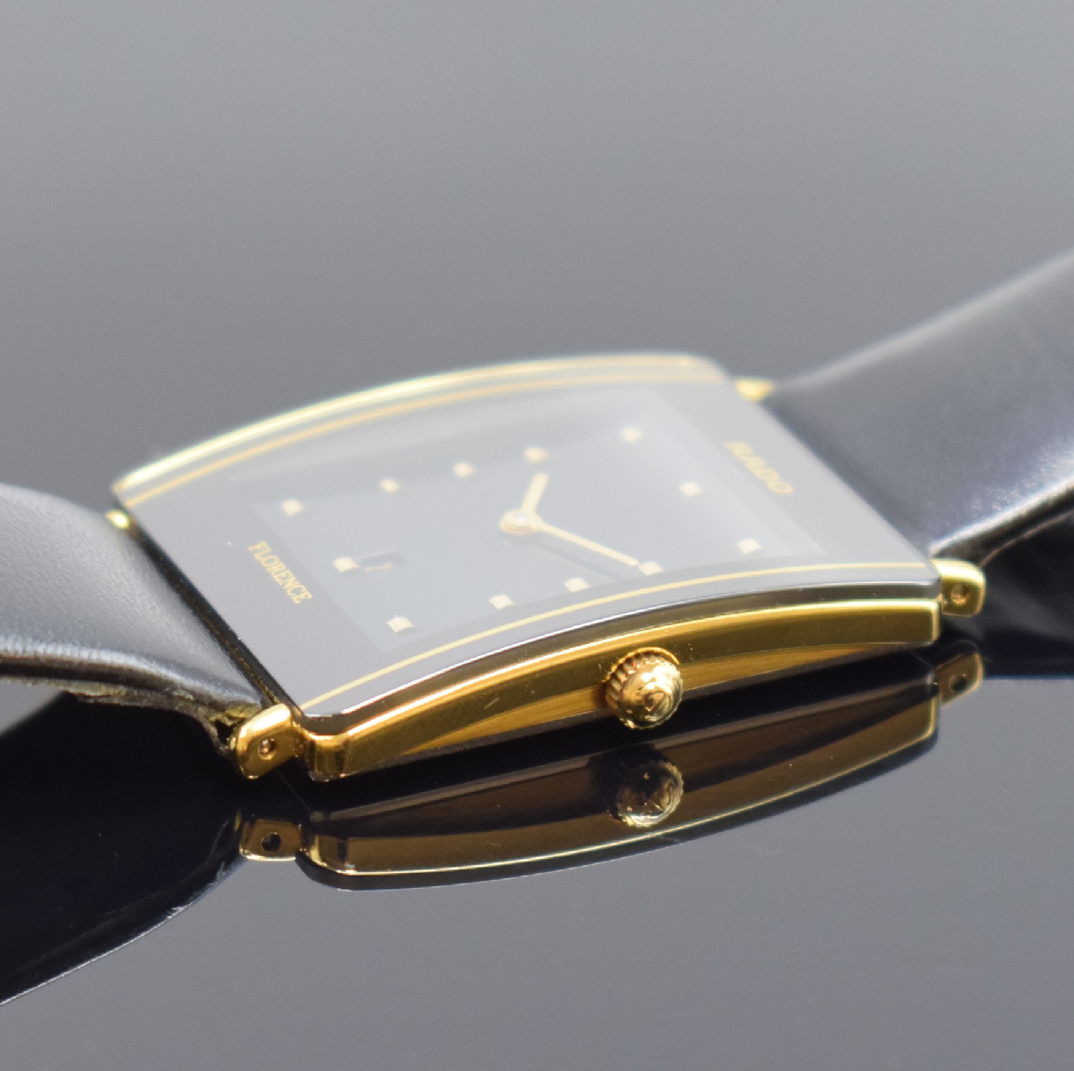 Detail c: RADO Florence Armbanduhr Referenz 160.3670.2, Schweiz um 2005, quarz, verg. Geh., Boden 4-fach verschr., Saphirglas, orig. Lederband m. orig. verg. ...