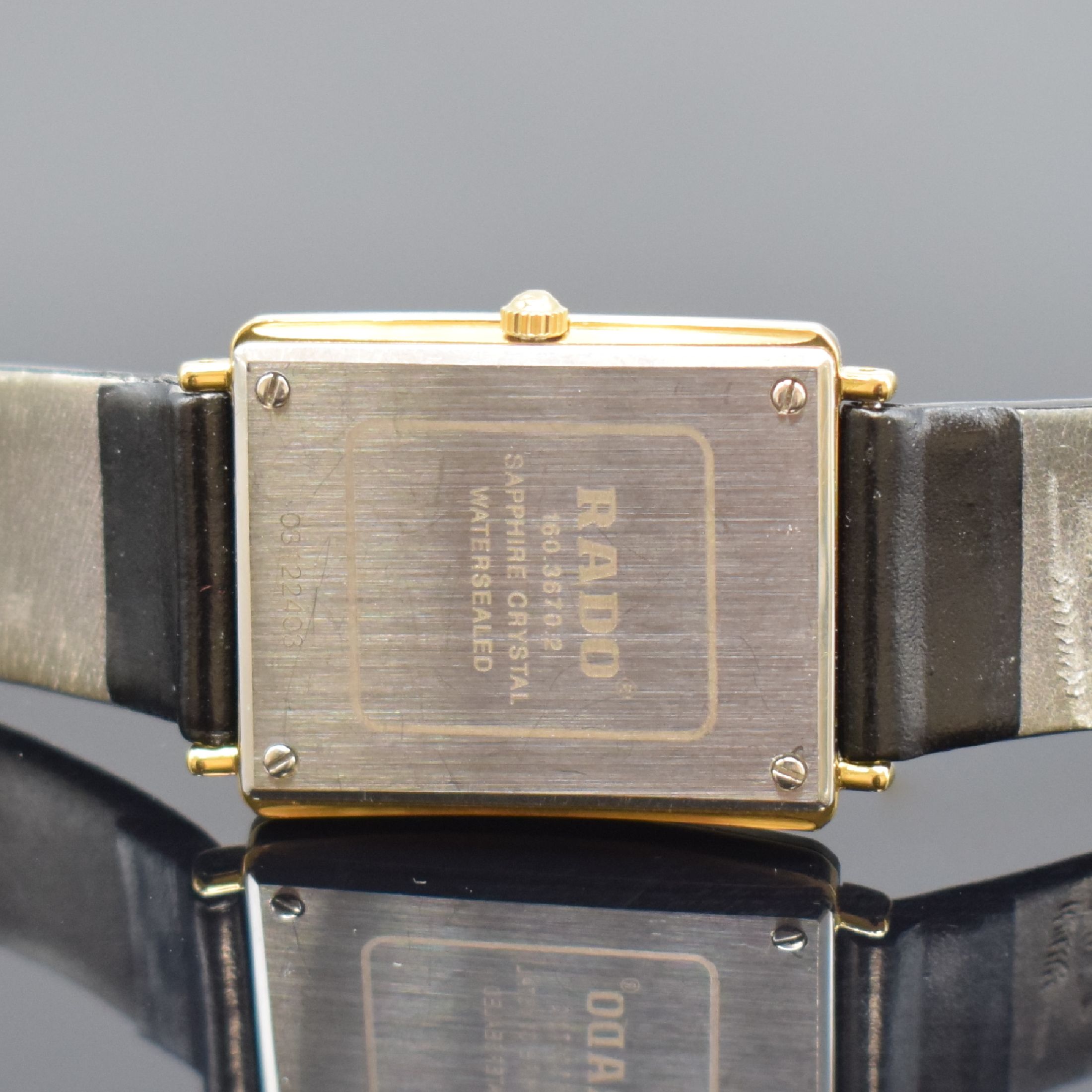 Detail d: RADO Florence Armbanduhr Referenz 160.3670.2, Schweiz um 2005, quarz, verg. Geh., Boden 4-fach verschr., Saphirglas, orig. Lederband m. orig. verg. ...