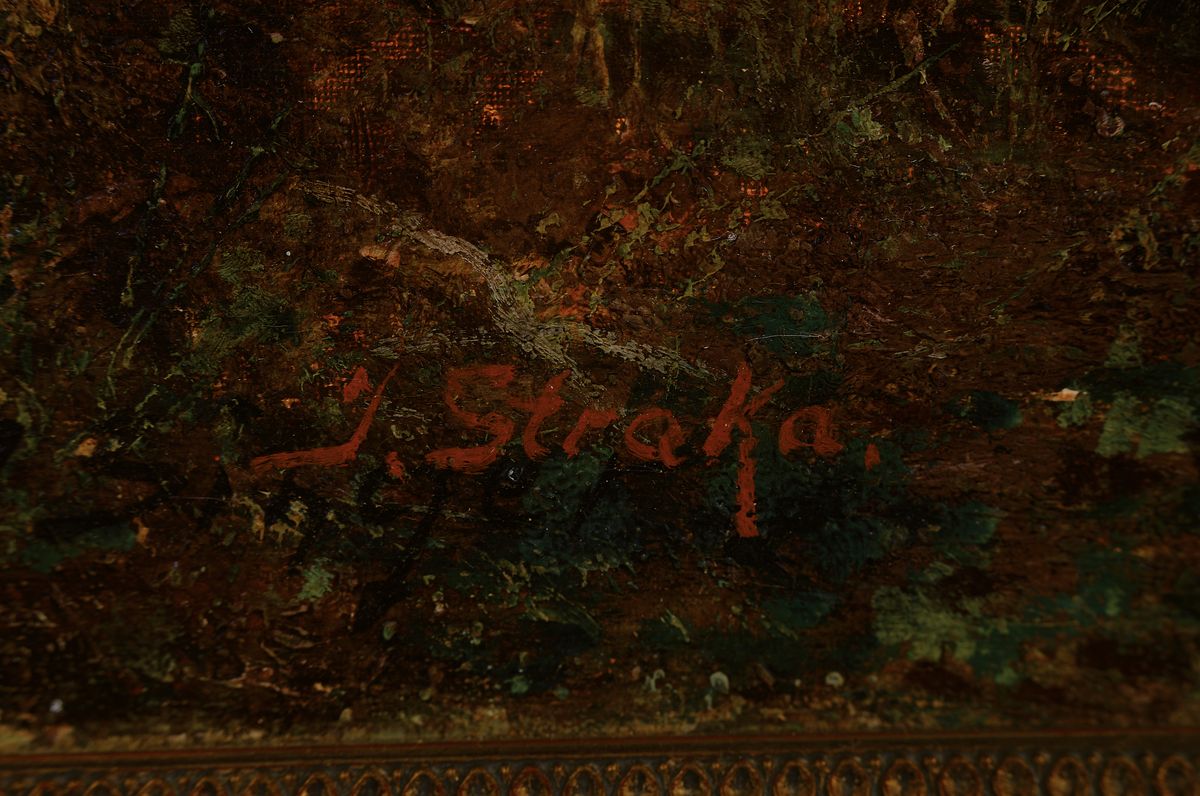 Detail a: Josef Straka, 1864 Schloß Saar/Mähren - 1946 Wien, Studium an der Kunstgewerbeschule und der Akademie Wien, Italienaufenthalte, Reisigsammlerin auf ...