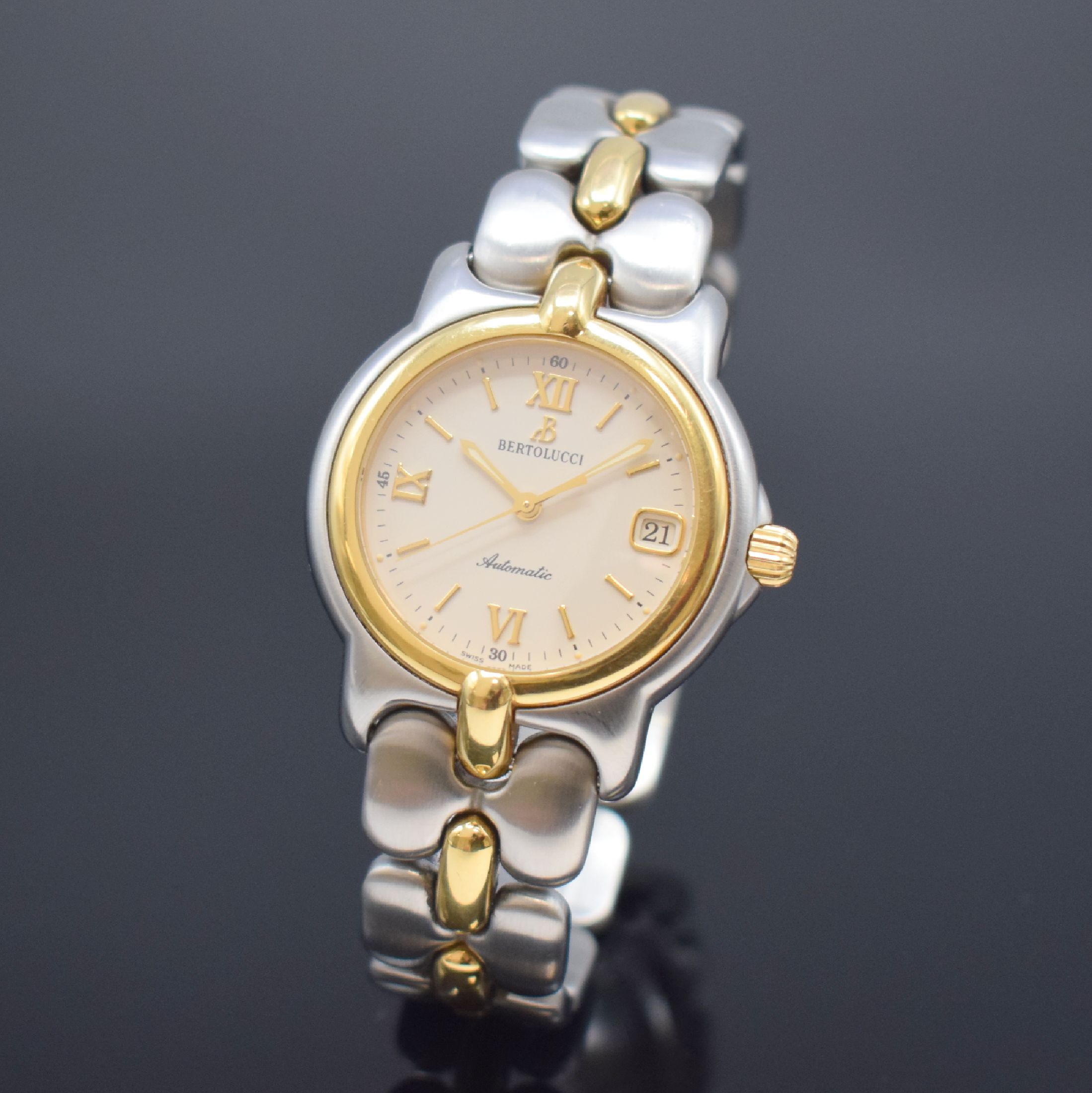 BERTOLUCCI Herrenarmbanduhr Serie Pulchra Referenz 124 49 B, Schweiz um 1995, Automatik, Edelstahl/Gold kombiniert inkl. Gliederband m. Faltschl., ...
