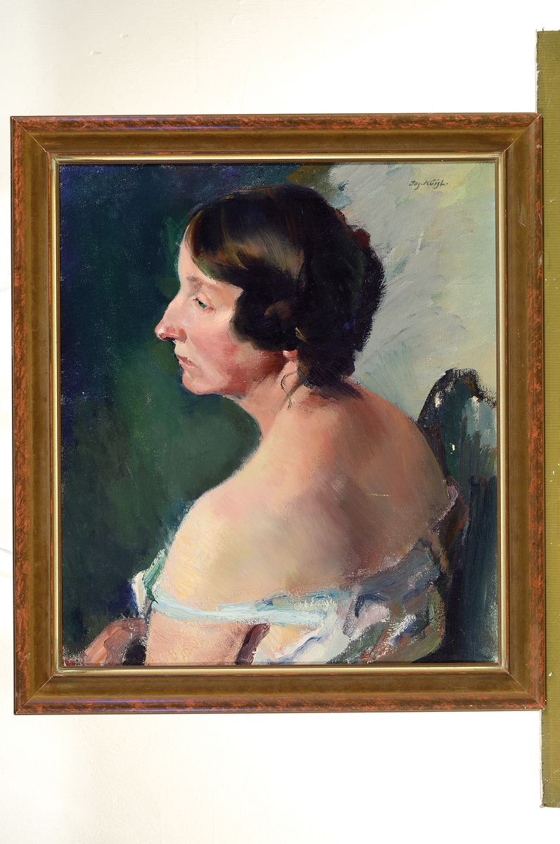 Detail k: Josef Kuisl, 1884-1969 deutsch, Frau in Rückansicht, Gesicht im Profil, pastoser Farbauftrag, rechts oben signiert, Öl/Lwd, 53x45 cm, Rahmen 61x54 ...
