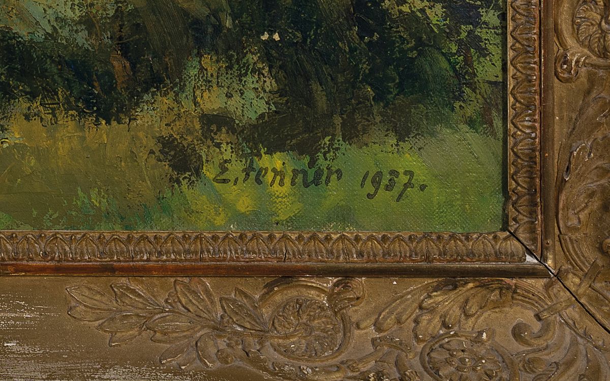 Detail a: Emy Fenner, 1881 Zürich-1955 Zollikon, Dorfansicht, Öl/Lwd, rechts unten singiert und dat. 1937, ca. 42x56cm, R. ca. 57x68cm