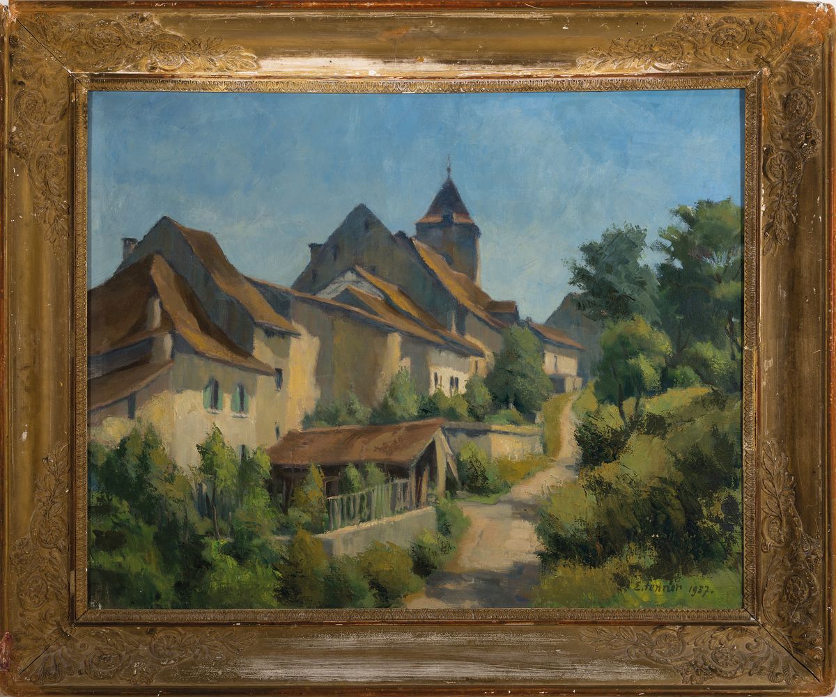 Detail k: Emy Fenner, 1881 Zürich-1955 Zollikon, Dorfansicht, Öl/Lwd, rechts unten singiert und dat. 1937, ca. 42x56cm, R. ca. 57x68cm