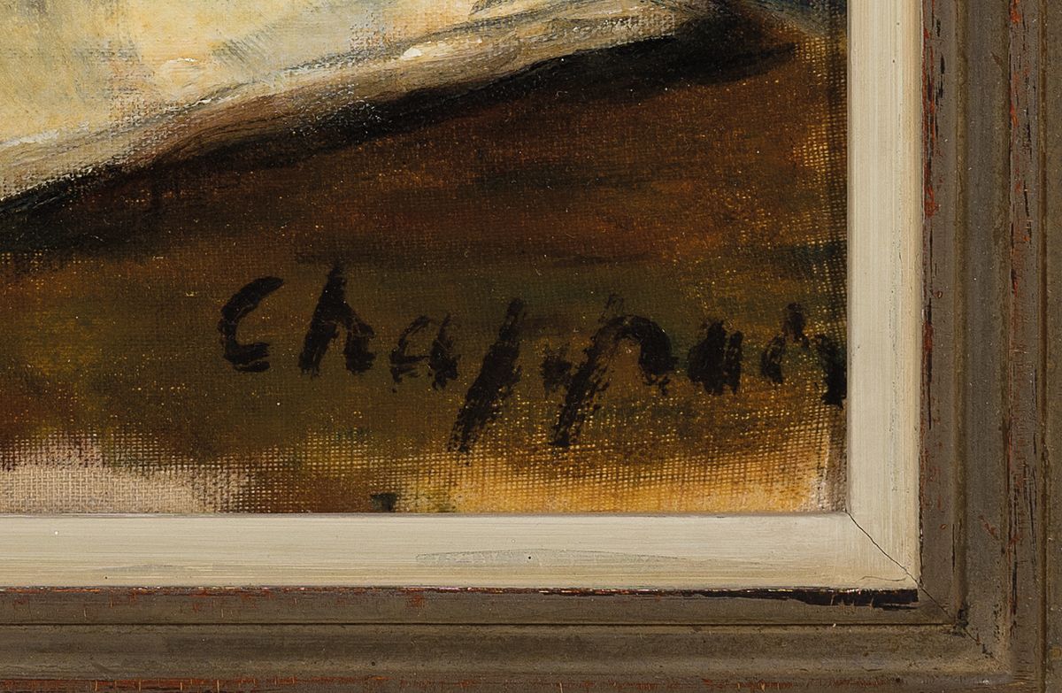 Detail a: Emanuel Chappuis, geb. 1922, Stillleben mit Zeitung und Knoblauch, Öl/Lwd, rechts unten signiert, rückseitig Landschaftsskizze, ca. 30x35cm, R. ca. ...