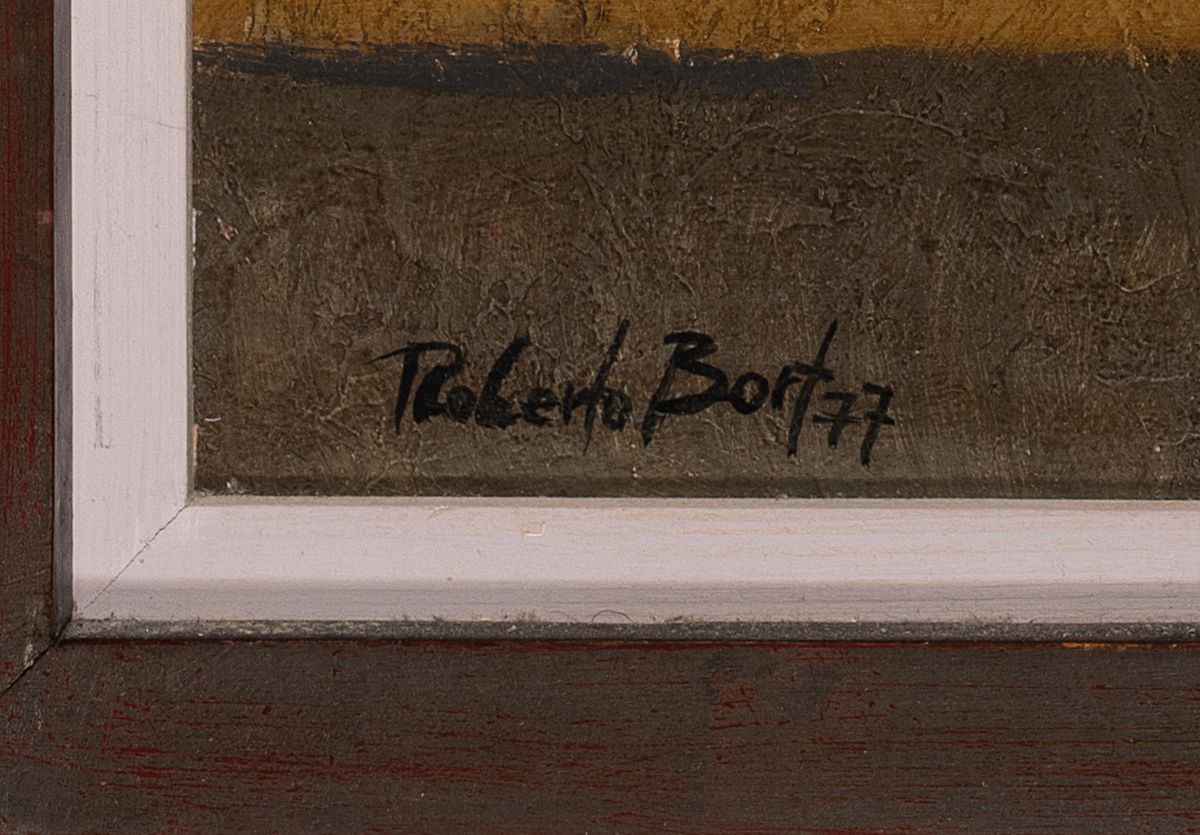 Detail c: Roberto Bort geb. 1933 in Valencia, "Les Étagères" 1977, Stillleben mit Gefäßen und Äpfeln 59cm x 49cm, 64,5 cm x 55cm mit R., unten ...