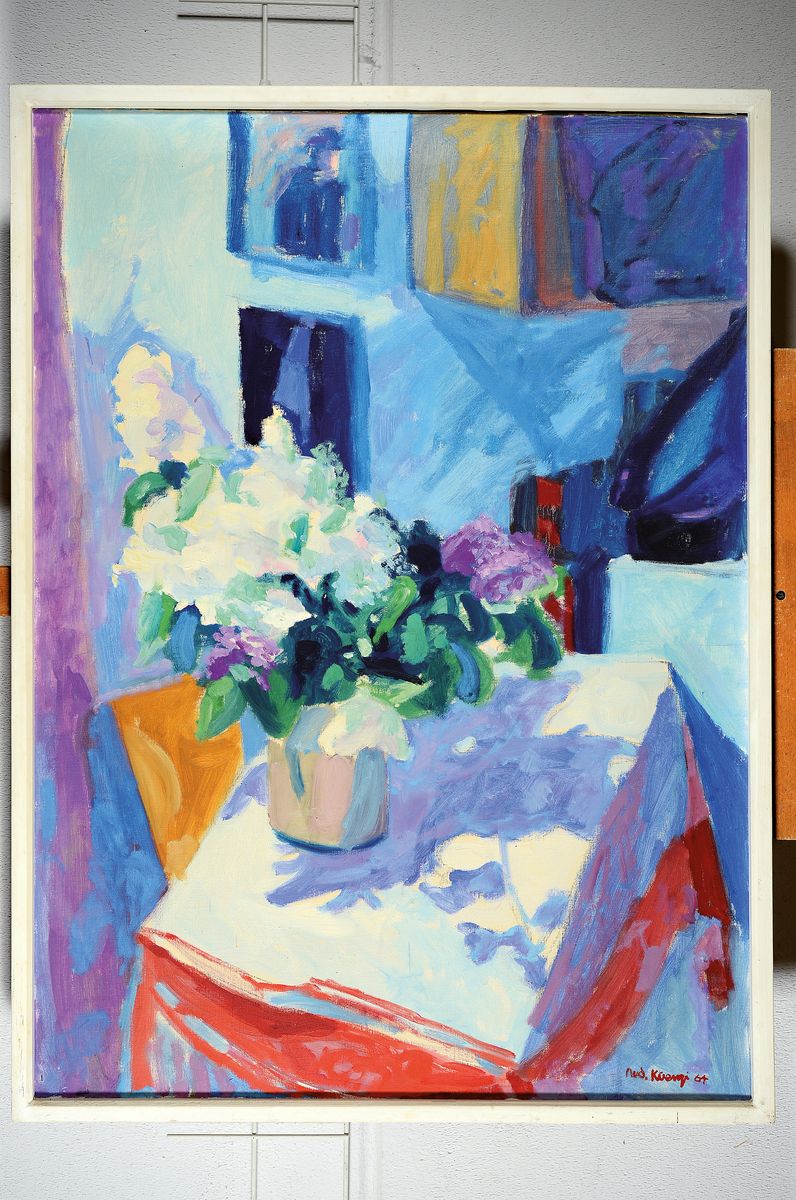 Detail k: Rudolf Küenzi, geb. 1943 Kilchberg/Schweiz, Stillleben mit Flieder, Öl/Lwd, rechts unten sign. und dat. 64, ca. 100x73xm, R. ca. 104x76cm