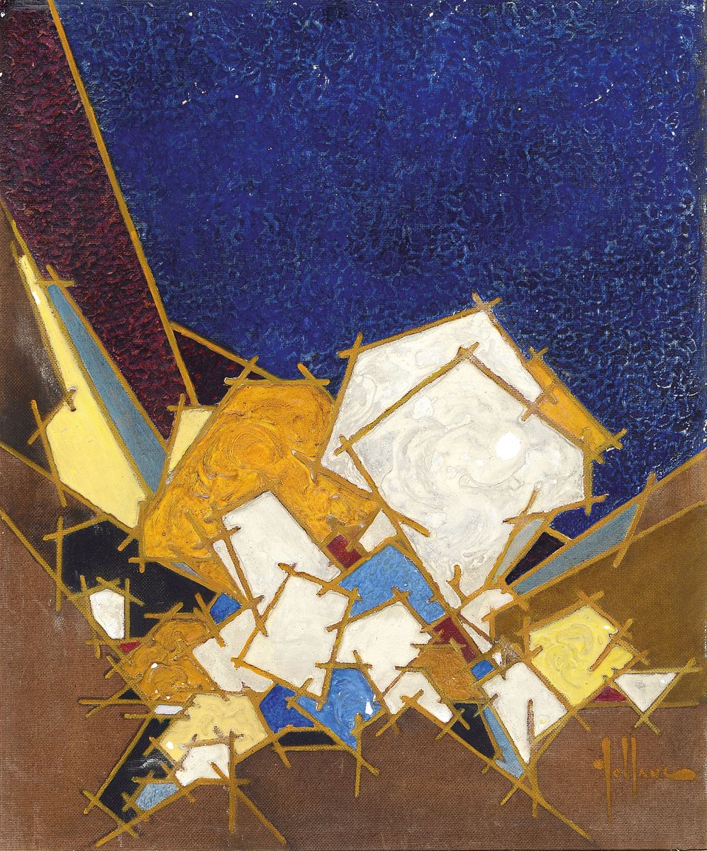 Walter Leblanc, 1932-1986 Belgien, abstrakte Komposition mit Rauten, Acryl auf Hartfaser, pastoser Farbauftrag, rechts unten signiert, ca. 76x63cm, ...