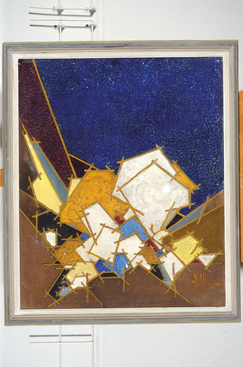 Detail k: Walter Leblanc, 1932-1986 Belgien, abstrakte Komposition mit Rauten, Acryl auf Hartfaser, pastoser Farbauftrag, rechts unten signiert, ca. 76x63cm, ...