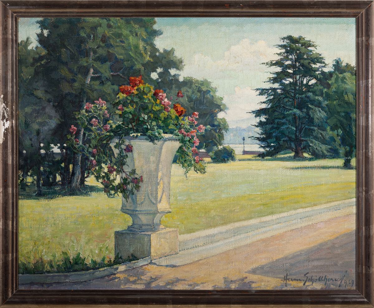 Detail k: Hans Schoellhorn, 1892 Winterthur-1983, Blick in einen Park, Öl/Lwd, rechts unten sign. und dat. 49, ca. 48x60cm, R. ca. 54x66cm