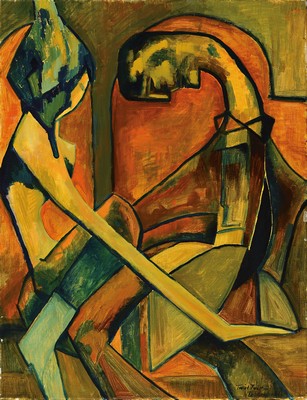 Image 26616826 - Helminger, dated (19)63, Twist Twist, abstractdepiction of a couple, oil/canvas, signed lower right, approx. 70x50cm