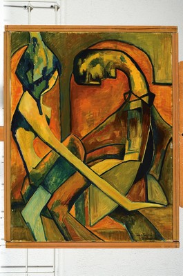 26616826k - Helminger, dated (19)63, Twist Twist, abstractdepiction of a couple, oil/canvas, signed lower right, approx. 70x50cm