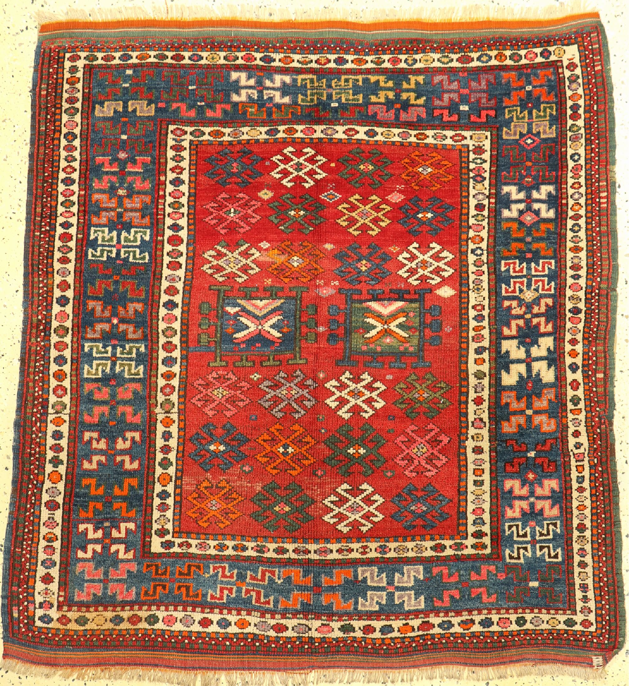 Antiker Konya, Türkei, um 1910/1920, Wolle auf Wolle, ca. 150 x 145 cm, EHZ: 2(Fleck)