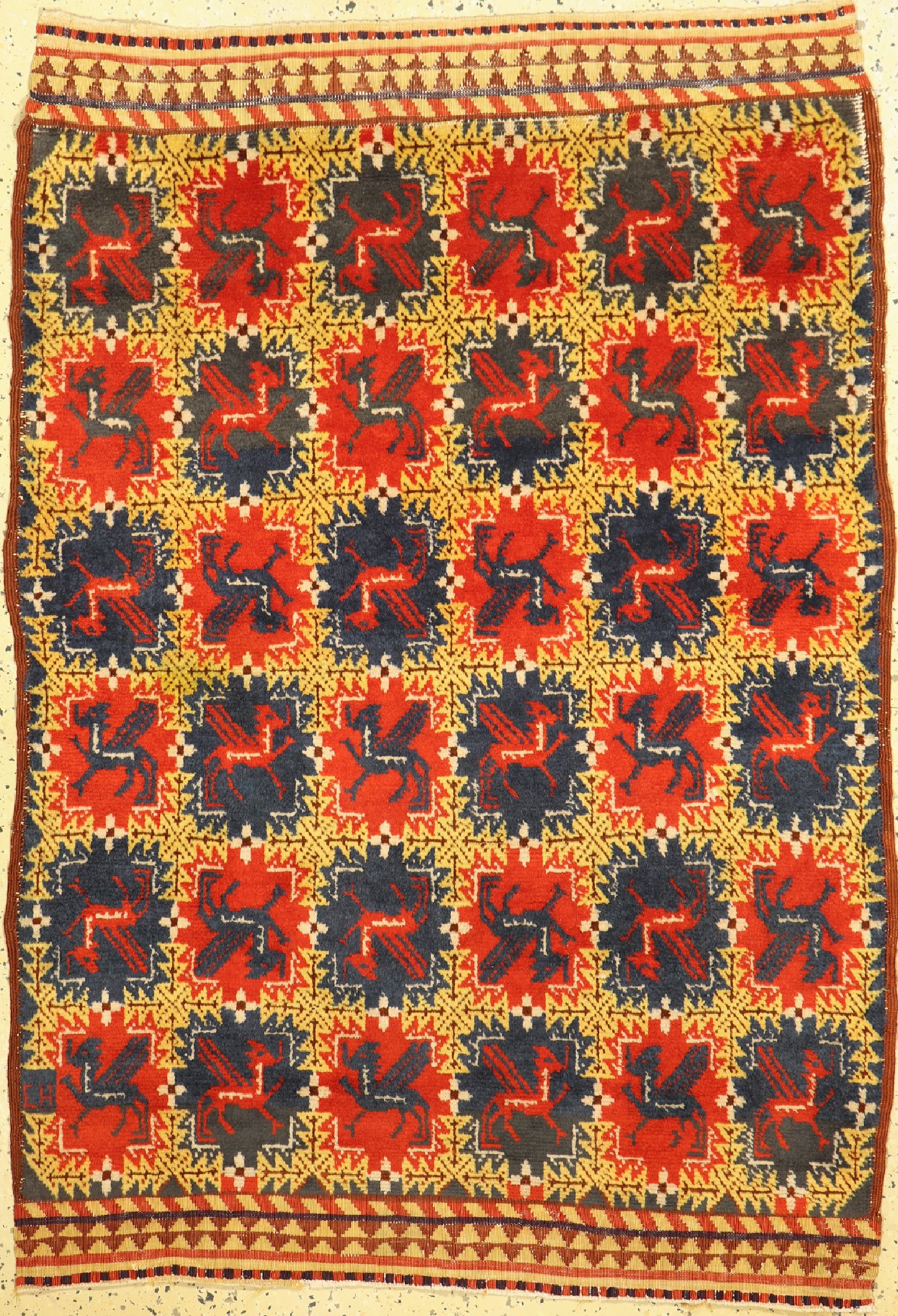 Marokko Wollteppich, um 1930/1940, Wolle auf Baumwolle, ca. 160 x 110 cm,EHZ: 2 kleine Florfehlstelle