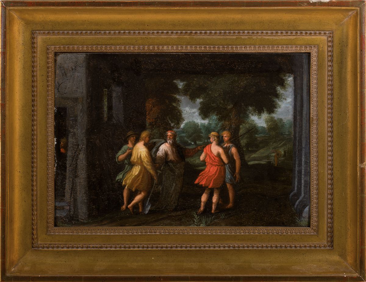 Detail k: Niederländischer Künstler, 17. Jahrhundert, wohl Simultandarstellung der Entdeckung des leeren Grabes Christi und im Hintergrund rechts Noli me ...