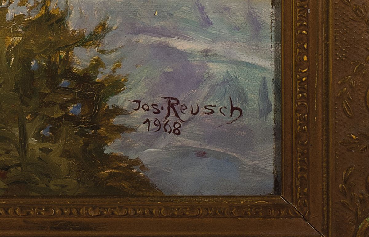 Detail a: Josef Reusch, 1887 Lechernich-1976 Wiesbaden, zwei Wanderer vor dem Matterhorn, Öl/Lwd, mit kleinem Lwd-Riss, rechts unten sign. und dat. 1968, ca. ...