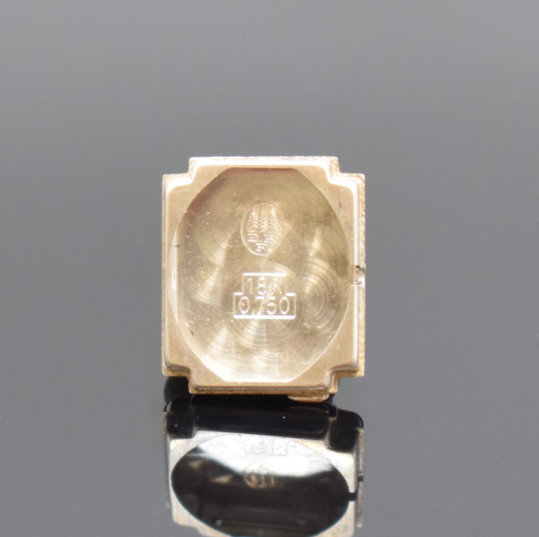 Detail d: DUBOIS Damenarmbanduhr in WG 750/000, Schweiz um 1965, Handaufzug, Boden aufgedr., silb. Zifferbl. m. aufges. Std.-Ind., schwarze Zeiger, rotverg. ...
