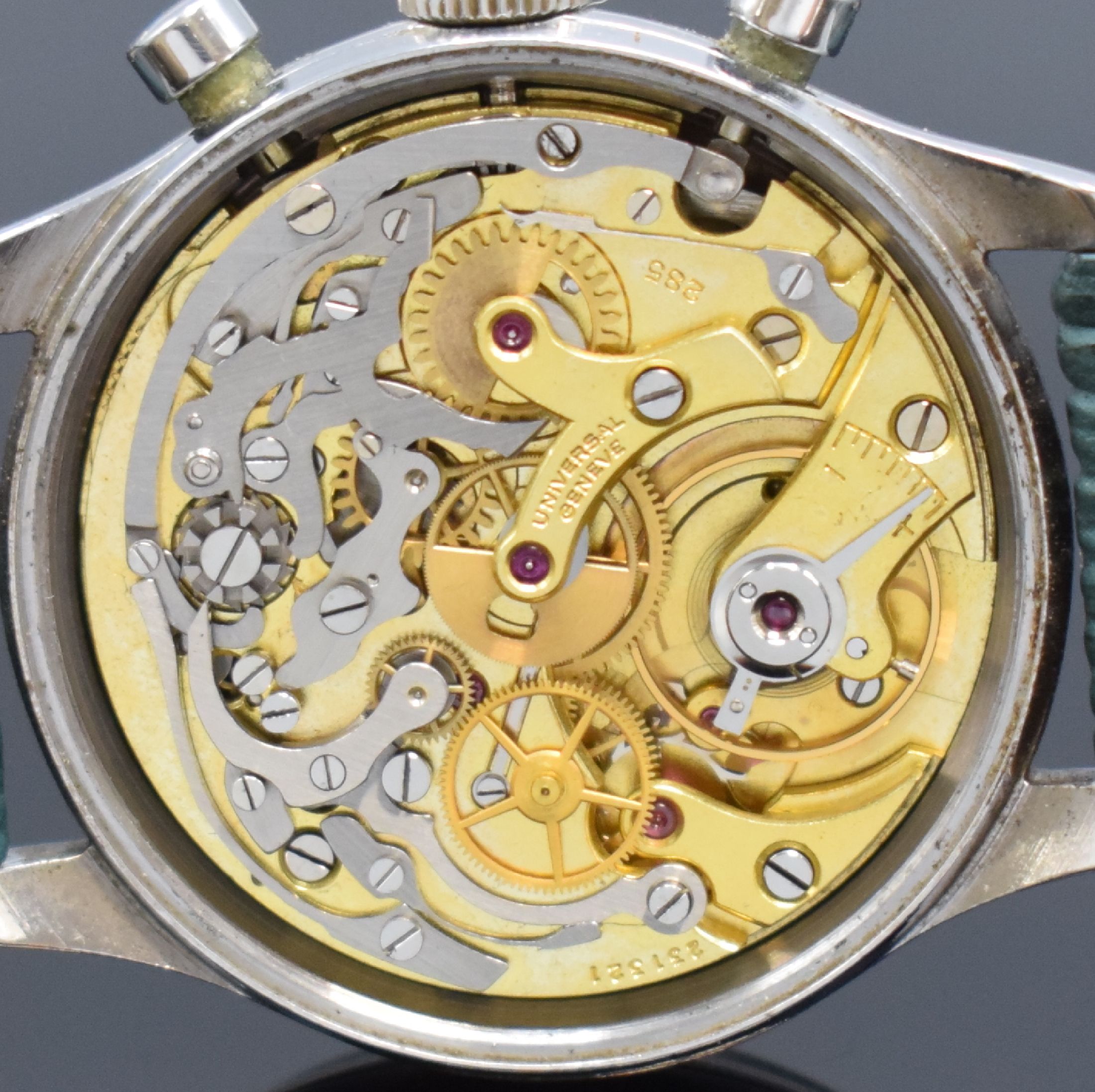 Detail f: UNIVERSAL GENEVE Compax seltene 38 mm große Herrenarmbanduhr mit Schaltradchronograph Referenz 224105 mit Kaliber 285, Schweiz um 1945, Handaufzug, ...