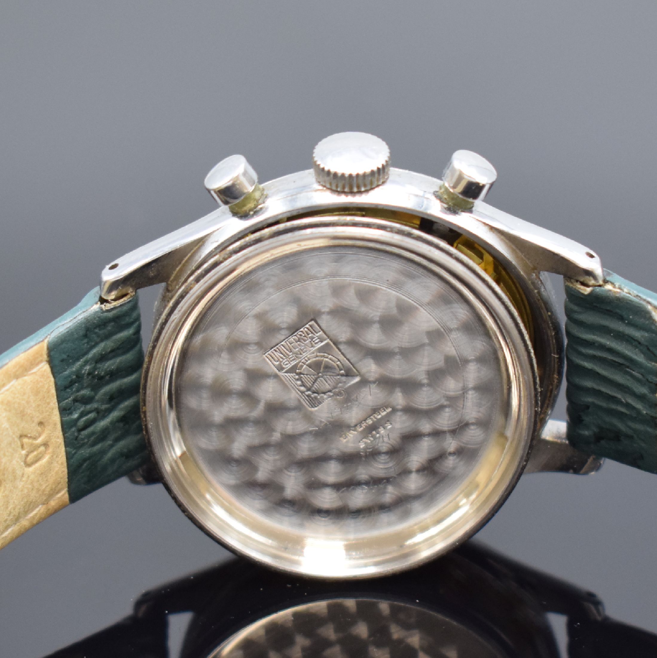 Detail g: UNIVERSAL GENEVE Compax seltene 38 mm große Herrenarmbanduhr mit Schaltradchronograph Referenz 224105 mit Kaliber 285, Schweiz um 1945, Handaufzug, ...