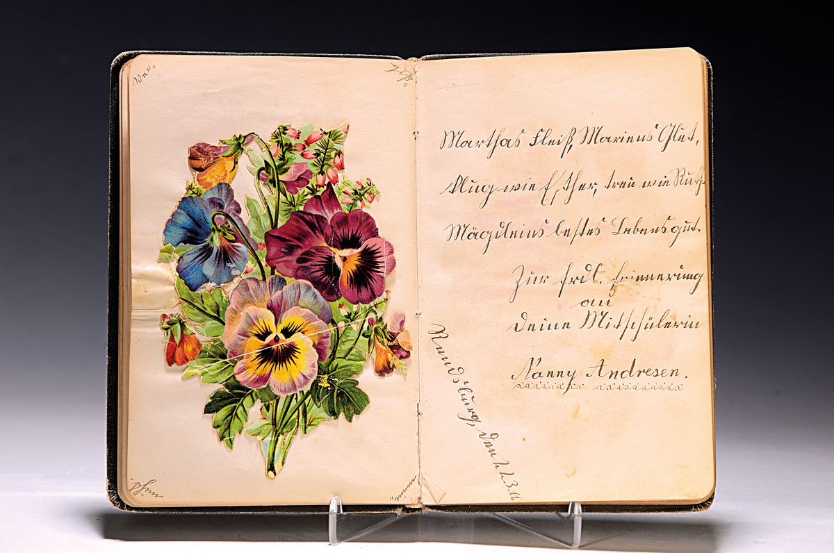 Album Amicorum, deutsch, 1910-11, ca. 60 handschriftliche Eintragungen mit Grüßen, Gedichten u.ä., überwiegend Hannover, mehrfach genannte ...