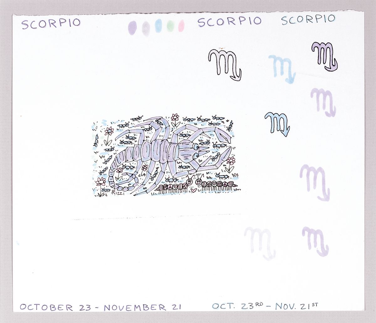 James Rizzi, 1950-2011, handkolorierte Lithografie, "Scorpio", unter Glas, gesamt ca. 31x34 cm