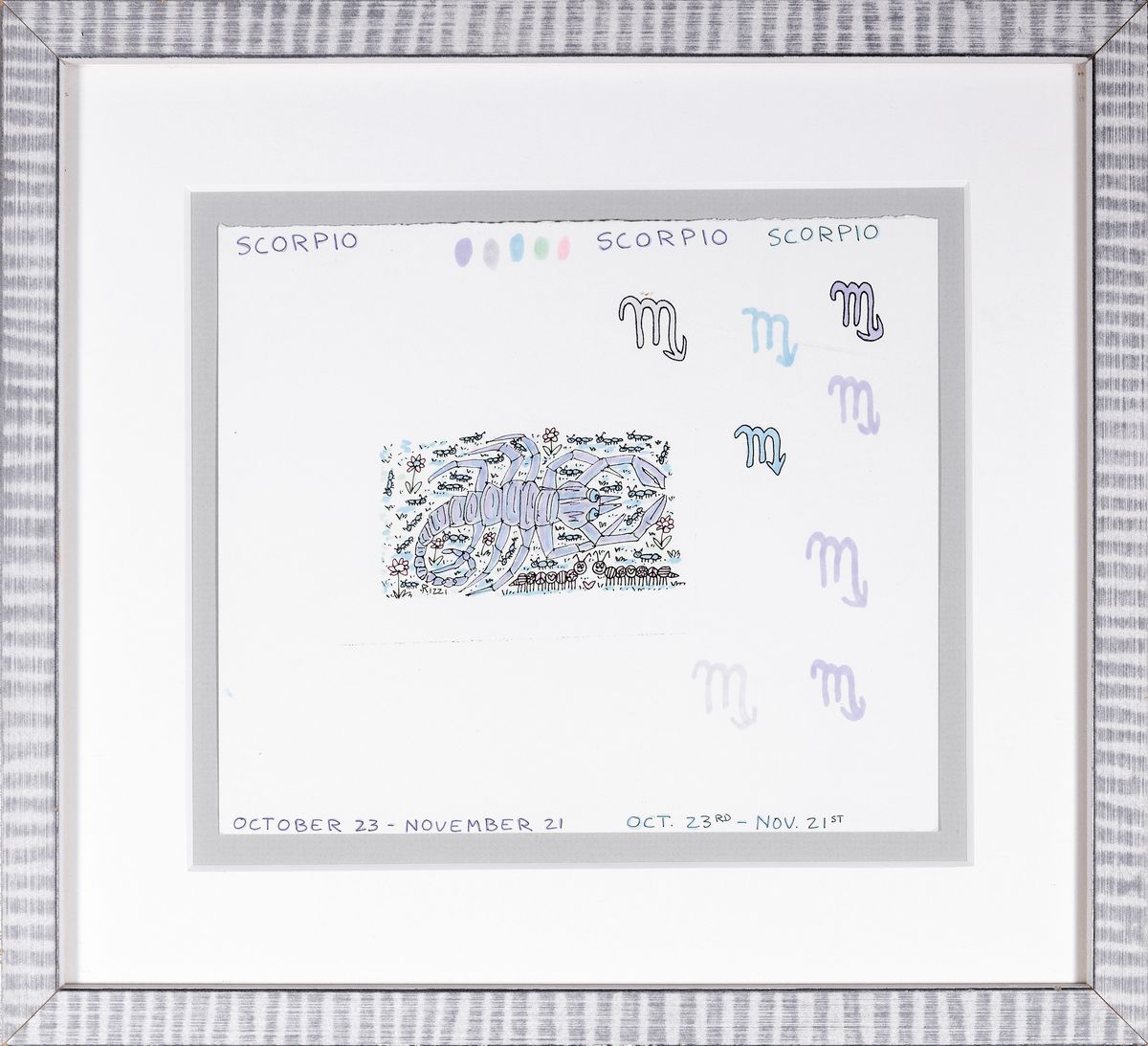Detail k: James Rizzi, 1950-2011, handkolorierte Lithografie, "Scorpio", unter Glas, gesamt ca. 31x34 cm
