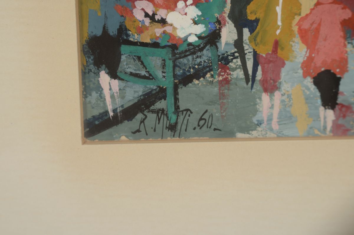 Detail a: Robert Mutti, zeitgenössischer Künstler, ansässig in Spanien, geboren in Brescia Italien, hier: Ansicht von Paris, Tempera/ Papier, signiert und ...