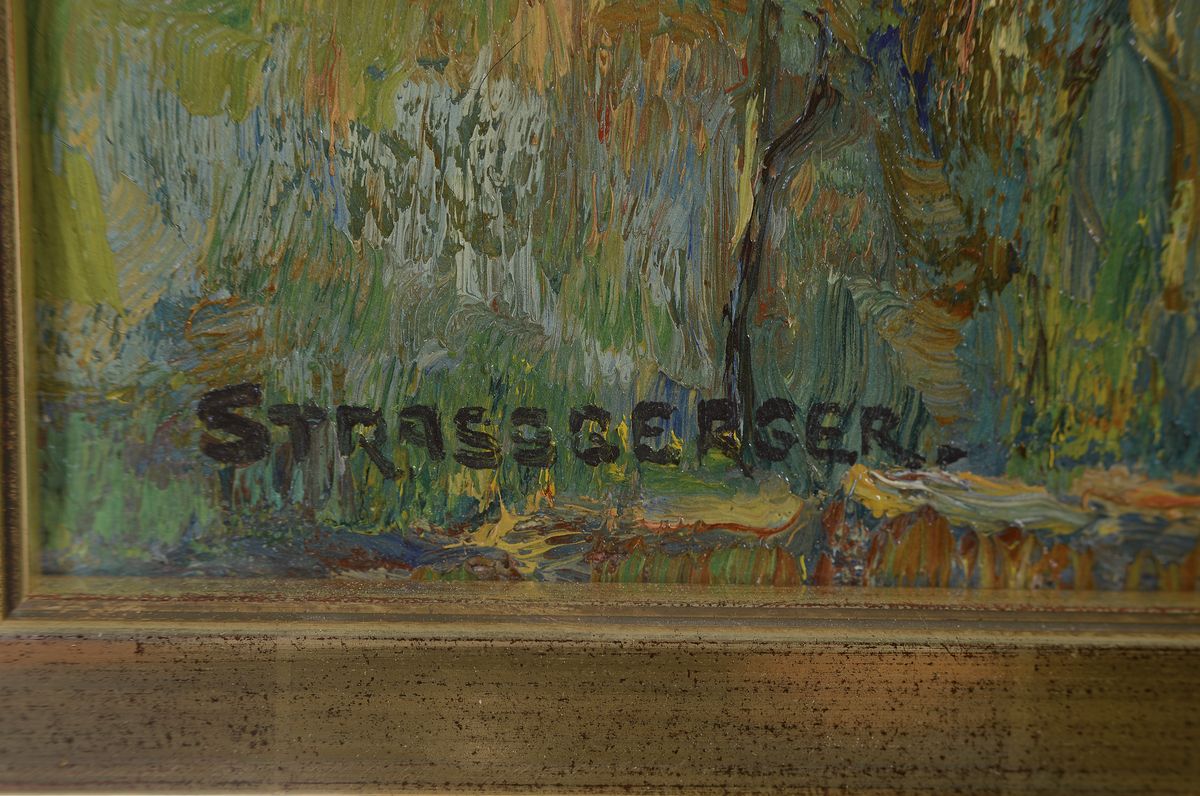 Detail a: Walter K. Strassberger, 1879 - 1960, tätig in Kassel, wohl sommerliche Toskanalandschaft, li. u. signiert, Öl/Lwd, ca. 74 x 90 cm, Rahmen 79 x 93 cm
