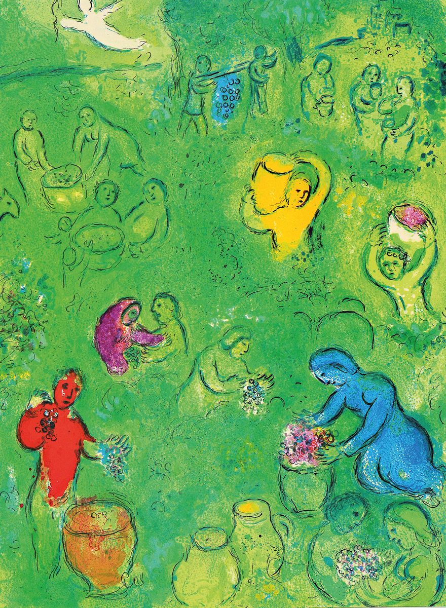 Detail b: Marc Chagall, 1887-1985, Konvolut aus 3 Farboffsets, aus Daphnos und Chloe G. Braziller, New York 1977, je unter PP, je gesamt ca. 50x40 cm