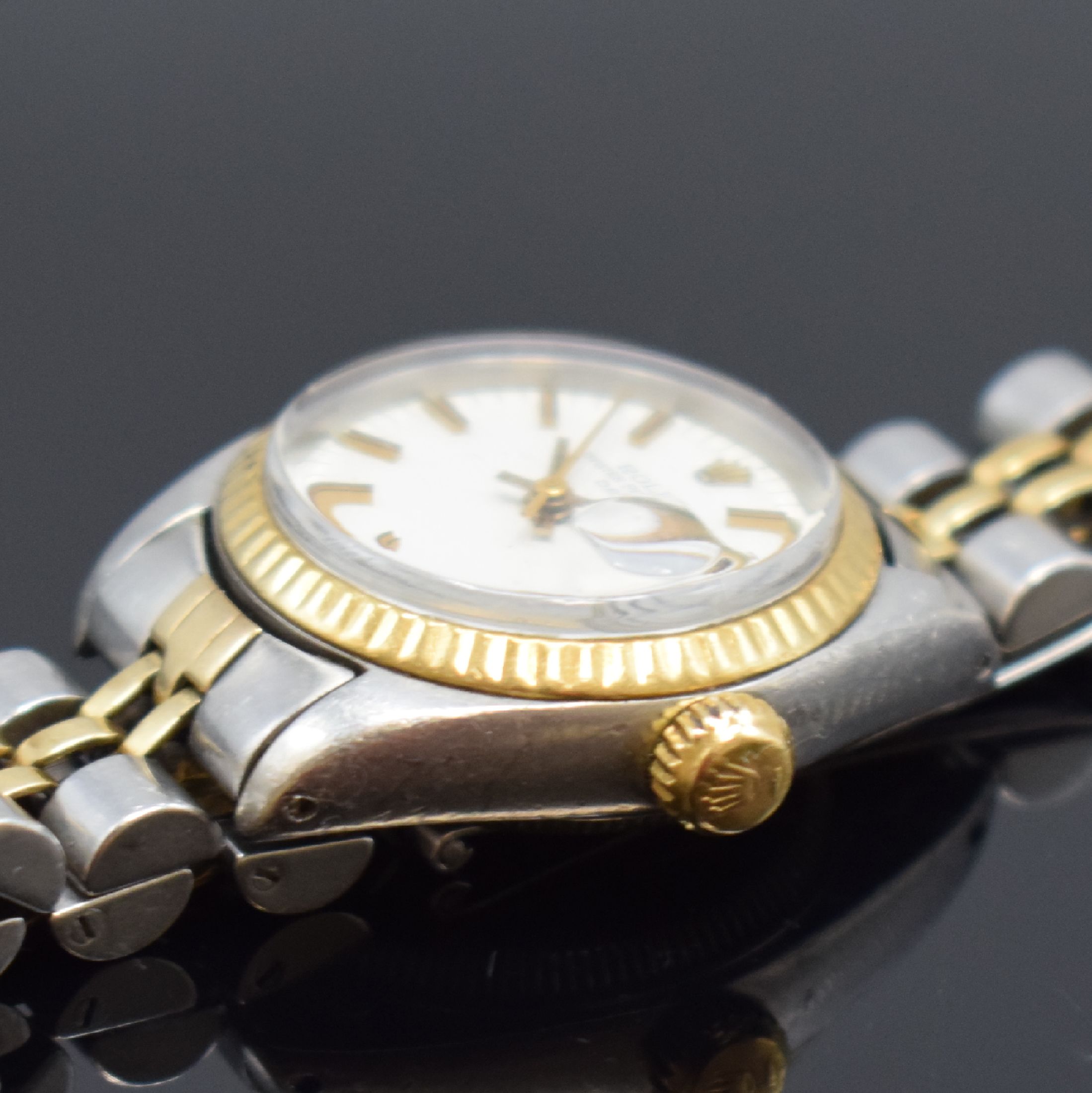 Detail d: ROLEX Oyster Perpetual Date Referenz 6917 Damenarmbanduhr in Stahl/Gold, Schweiz um 1979, Automatik, verschr. Oystergeh., Saphirglas, Jubileeband ...