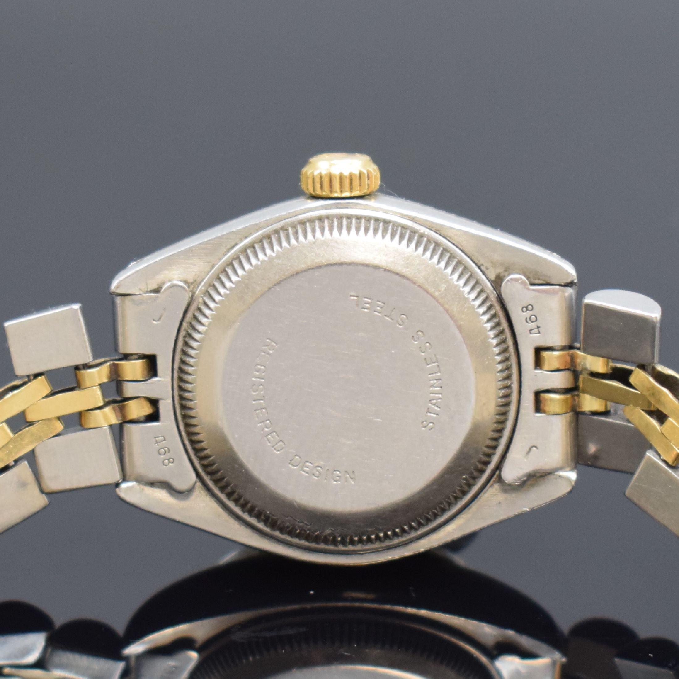 Detail e: ROLEX Oyster Perpetual Date Referenz 6917 Damenarmbanduhr in Stahl/Gold, Schweiz um 1979, Automatik, verschr. Oystergeh., Saphirglas, Jubileeband ...
