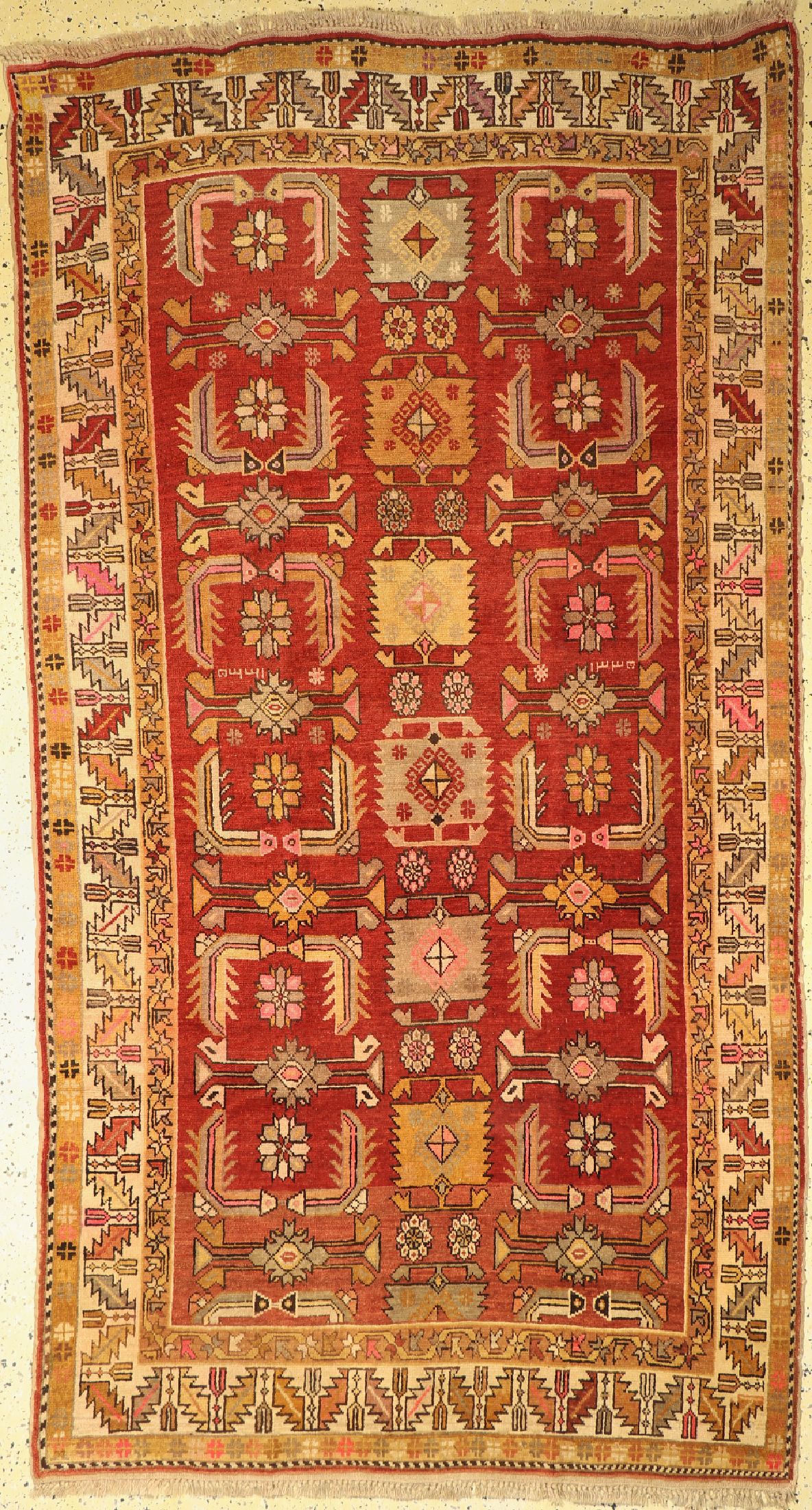 Karabagh antik, Kaukasus, datiert(1335) 1914 , Wolle auf Wolle, ca. 290 x 160 cm, EHZ: 2, kline Restaurierung