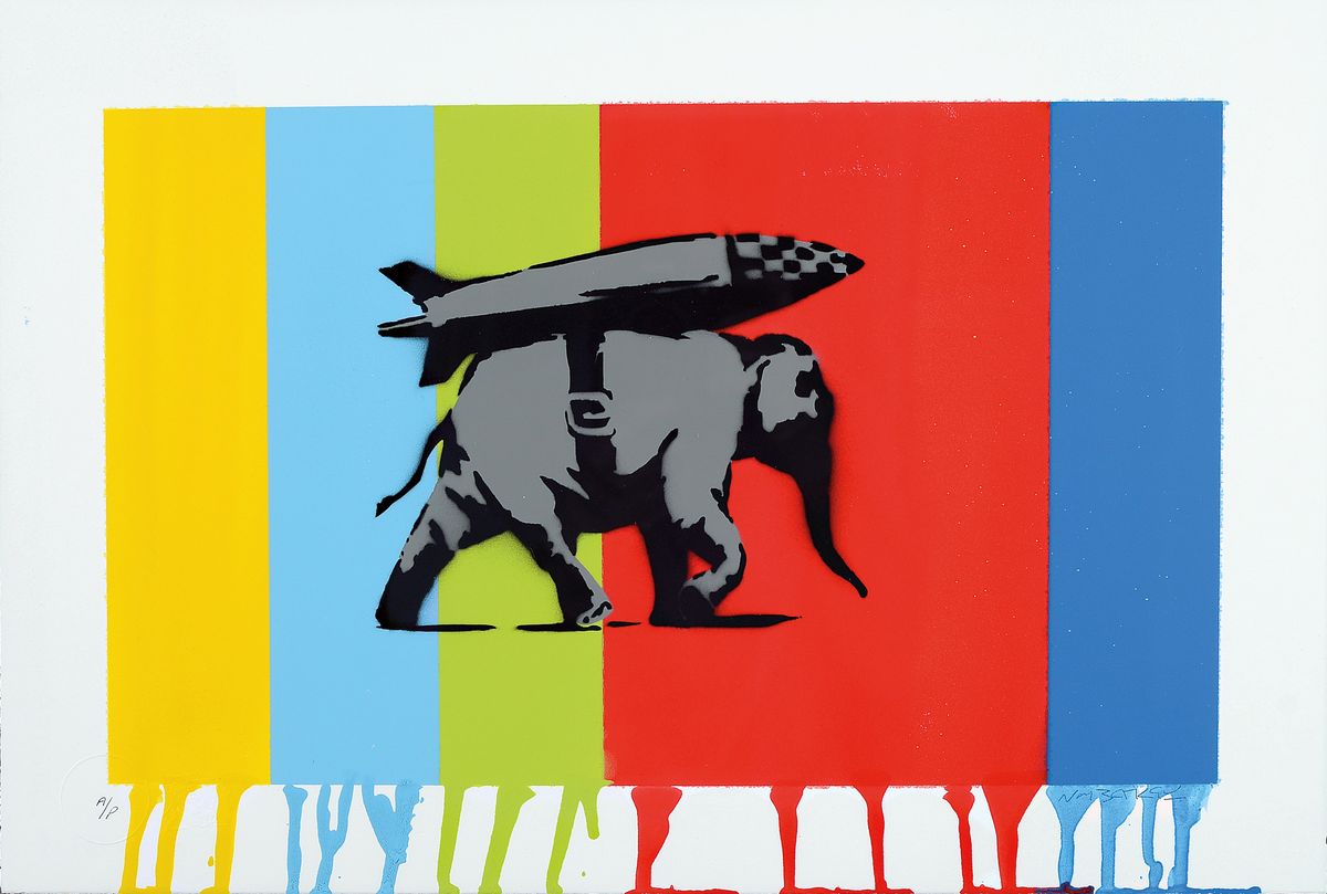 Banksy by Not Banksy, "Heavy Weaponry", dat. 2022, num. A/P, sign., unter Glas, motiv ca. 38x56 cm, gesamt ca. 52x64 cm, verso Zertifikat