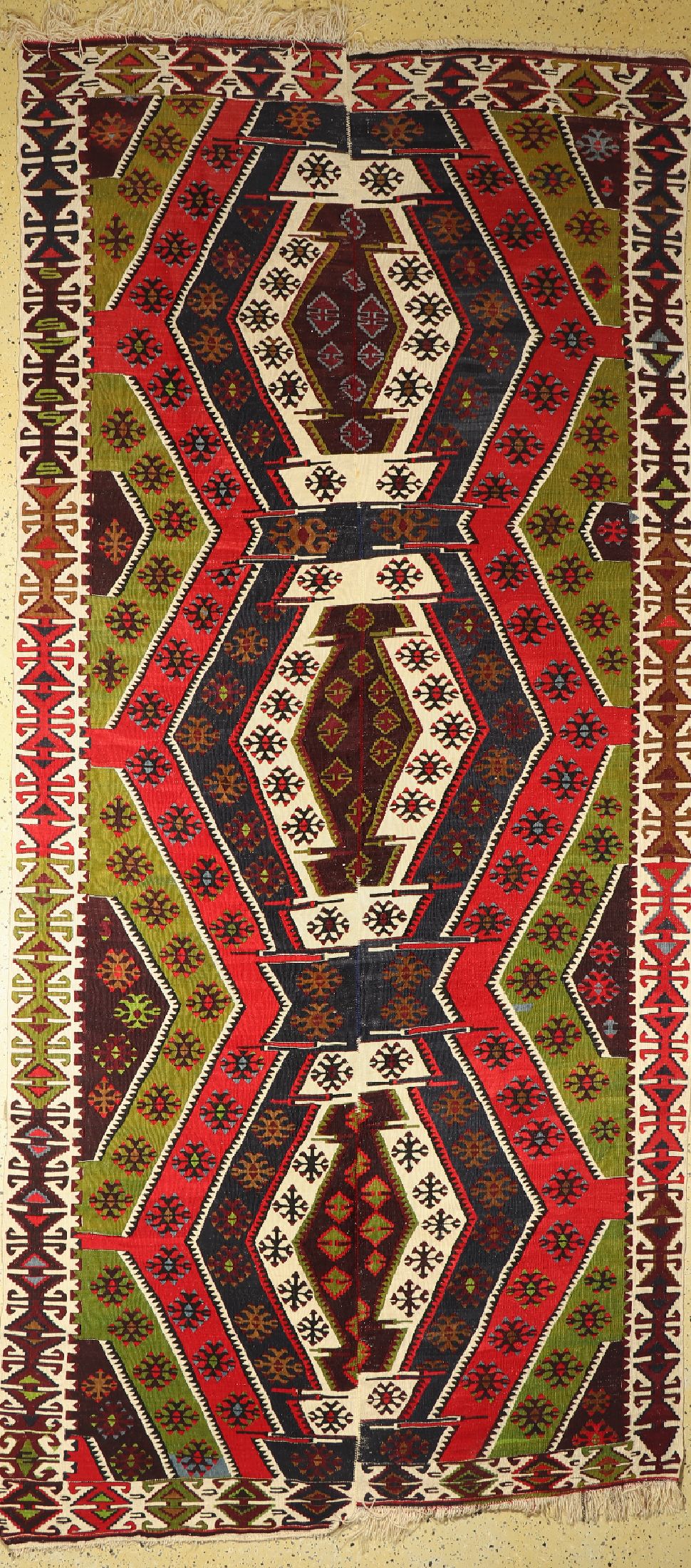 Anatol Kelim alt (2 Bahnen), Türkei, um 1940, Wolle auf Wolle, ca. 400 x 183 cm, EHZ: 1-2